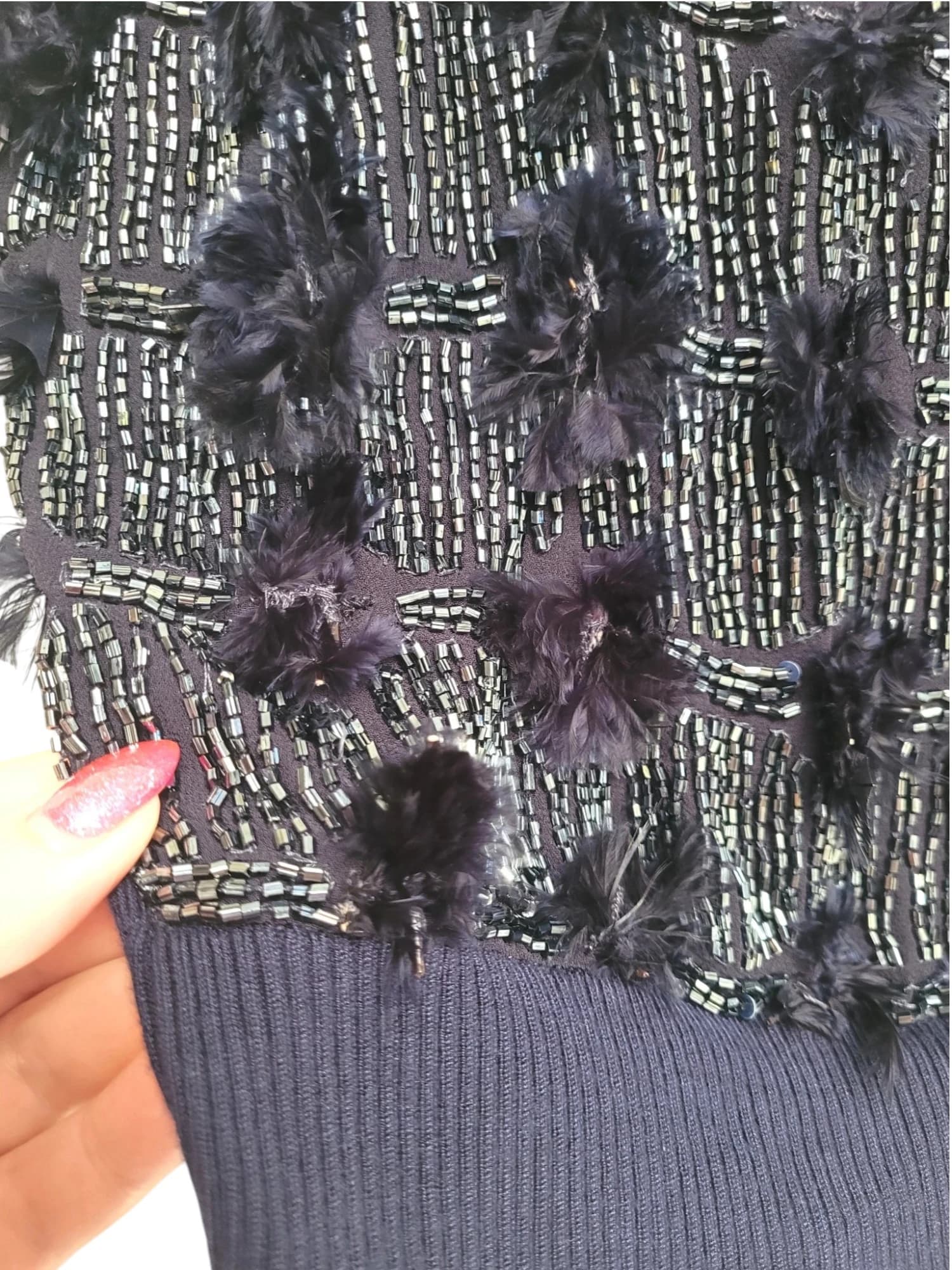 ALANNAH HILL Navy Beaded Feather Embellished Knit Jumper Tagged 14 Fits 10 — photo 3 of 7