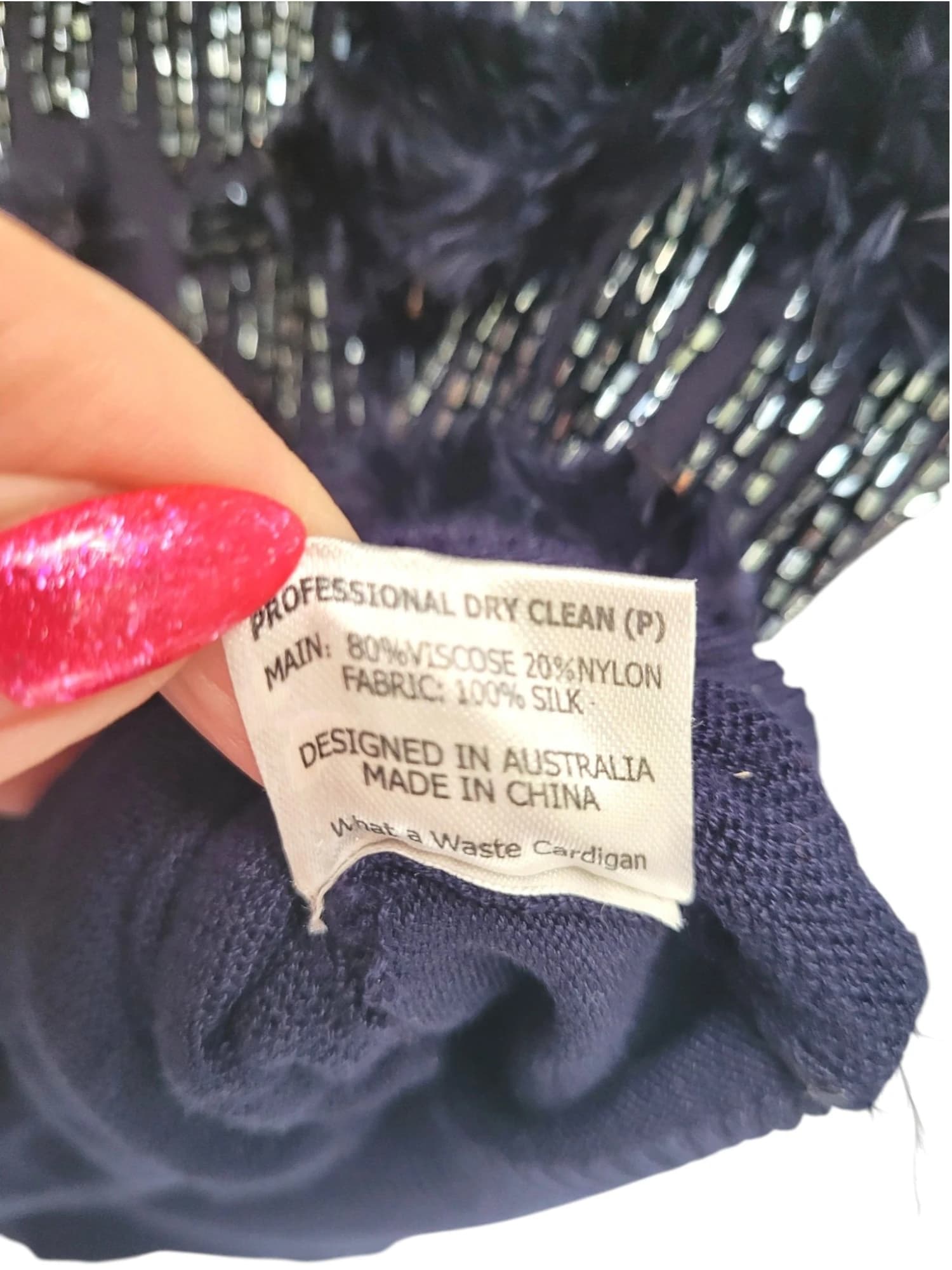 ALANNAH HILL Navy Beaded Feather Embellished Knit Jumper Tagged 14 Fits 10 — photo 7 of 7