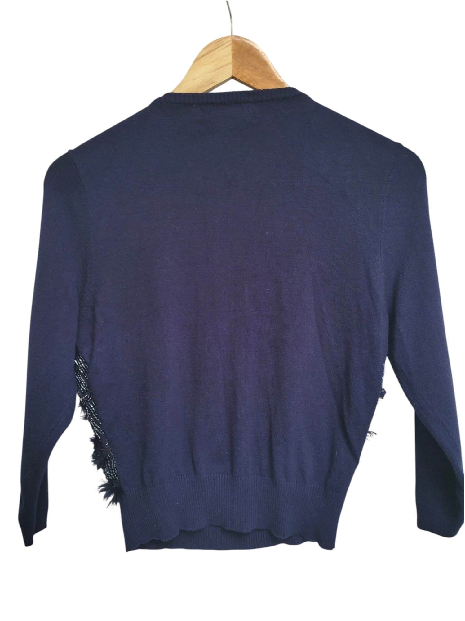 ALANNAH HILL Navy Beaded Feather Embellished Knit Jumper Tagged 14 Fits 10 — photo 4 of 7