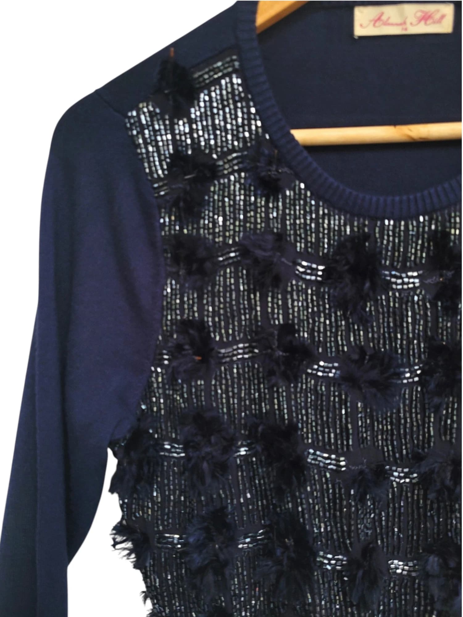 ALANNAH HILL Navy Beaded Feather Embellished Knit Jumper Tagged 14 Fits 10 — photo 2 of 7