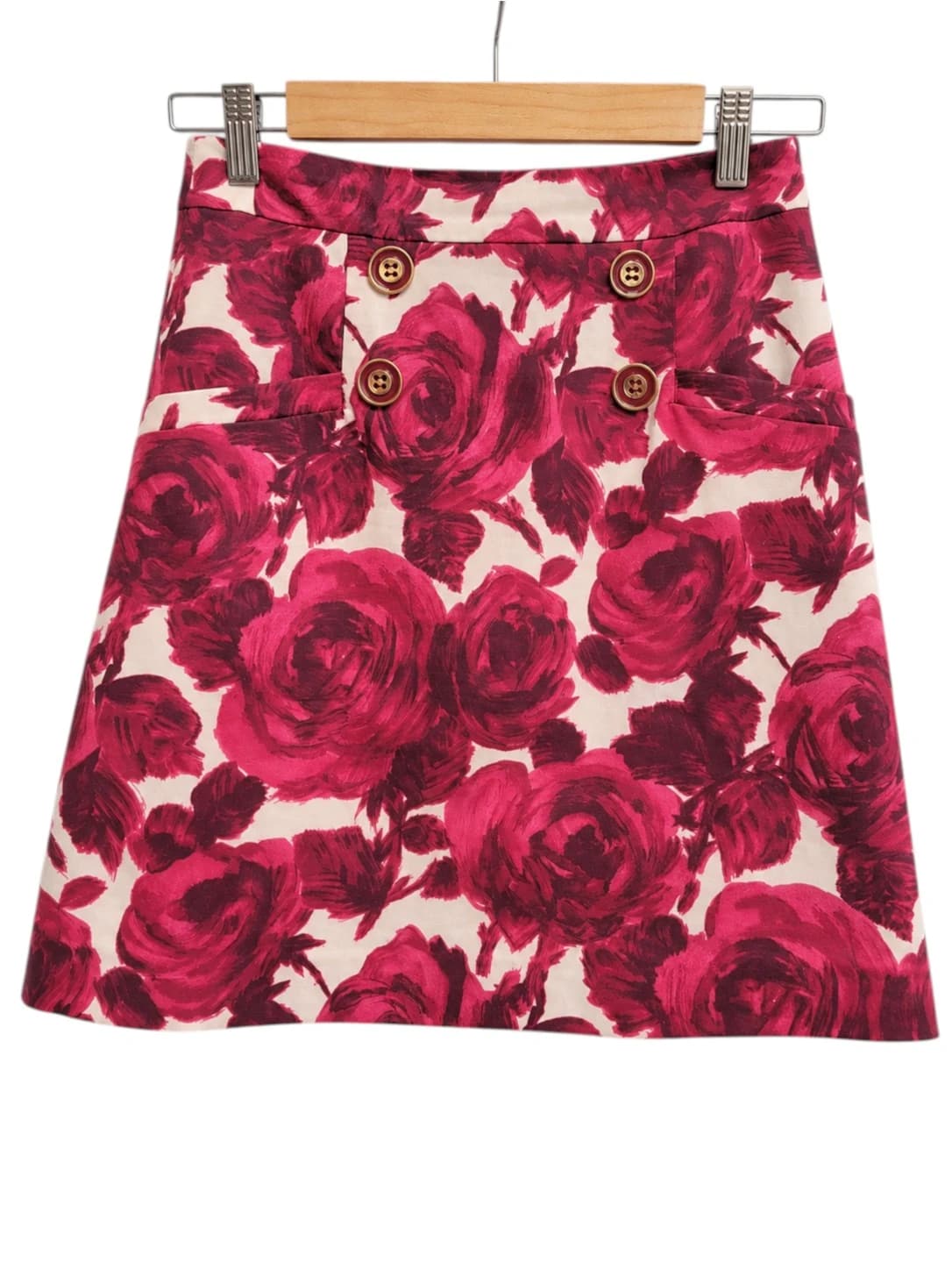 ALANNAH HILL Pink Rose Floral Button Detail A-Line Skirt Size 8 — photo 2 of 6