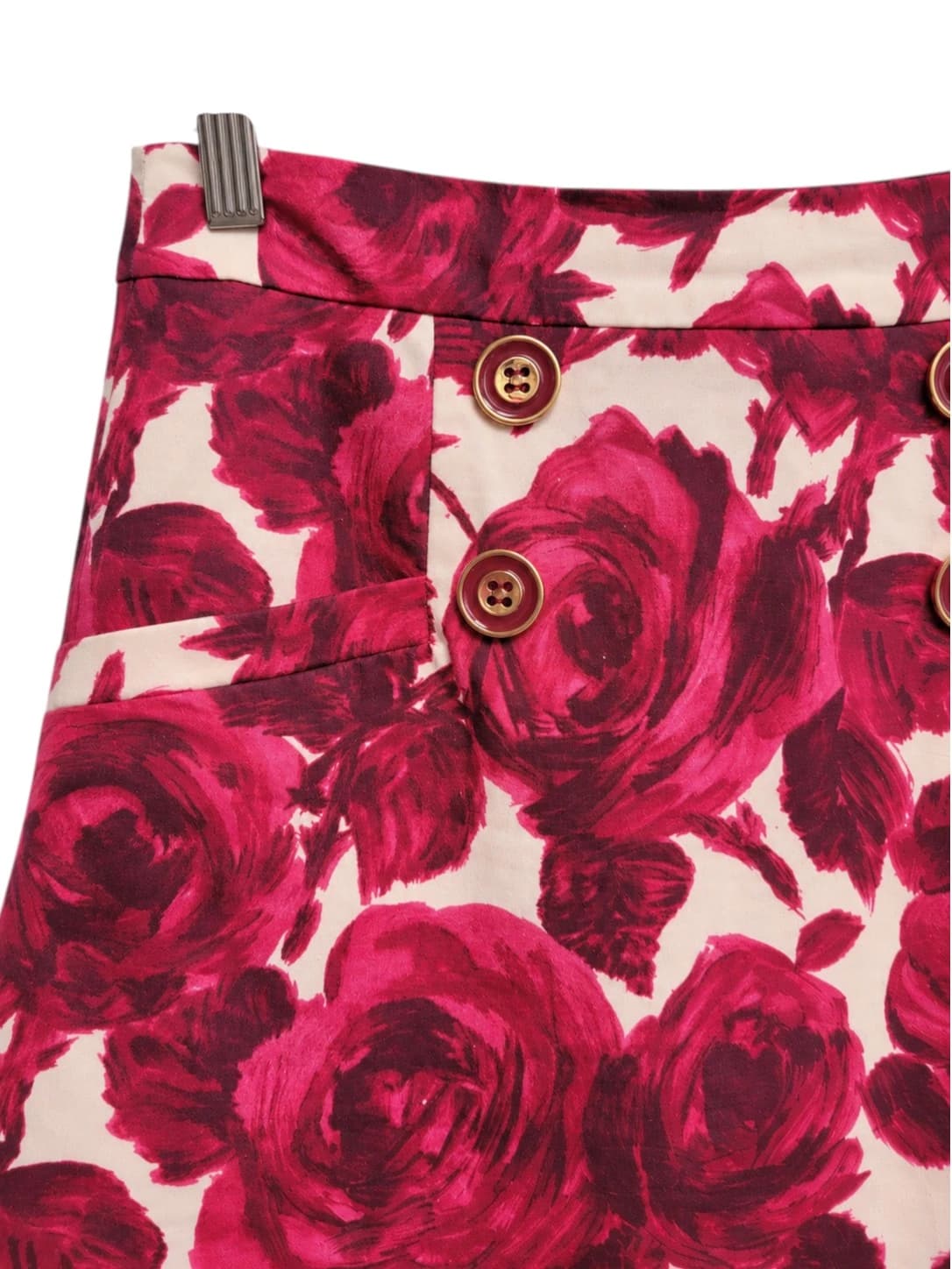 ALANNAH HILL Pink Rose Floral Button Detail A-Line Skirt Size 8 — photo 1 of 6