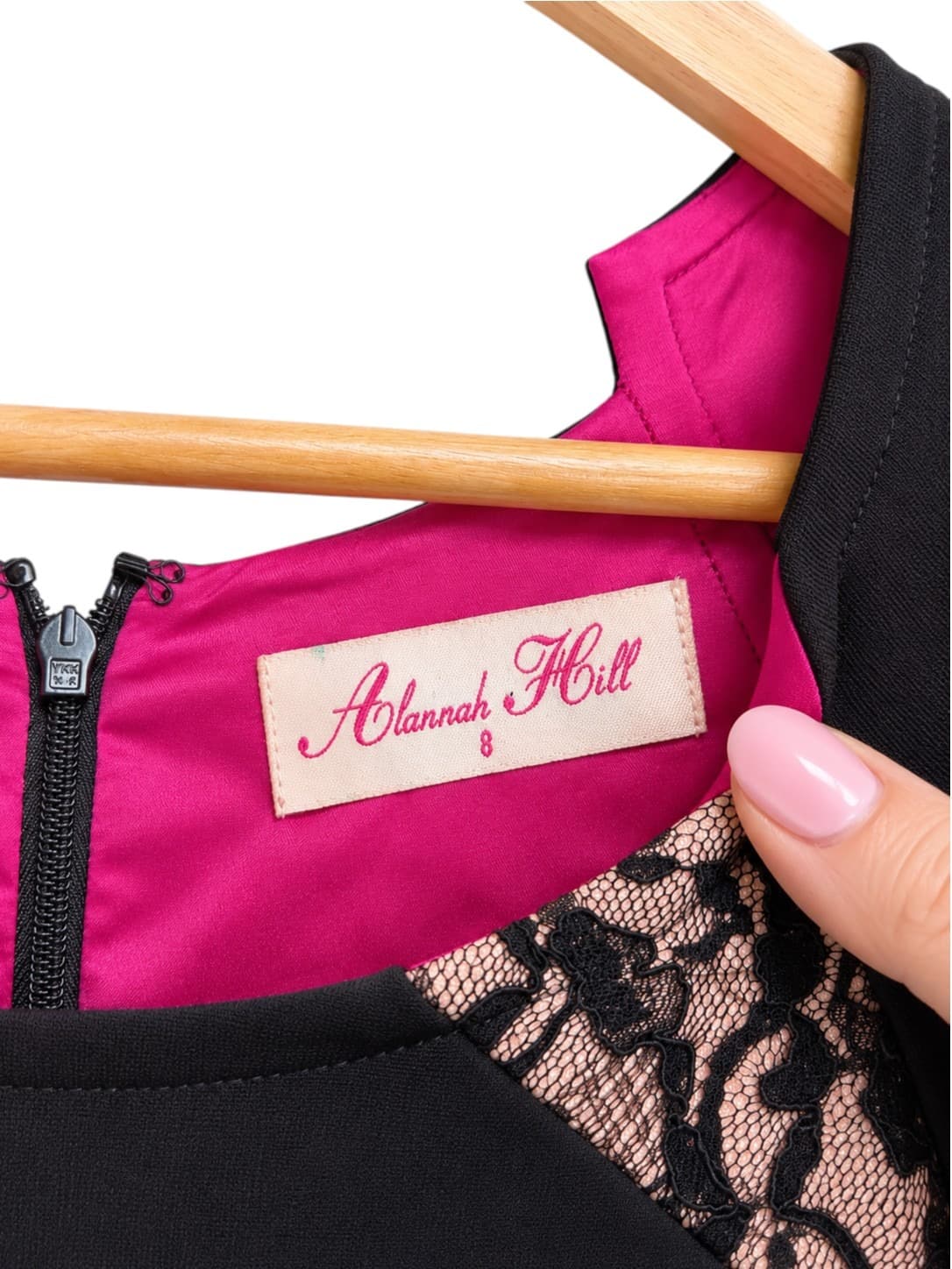 Alannah Hill What Took You So Long Dress Size 8 Wool Tartan Plaid Lace Black Pink — photo 6 of 8