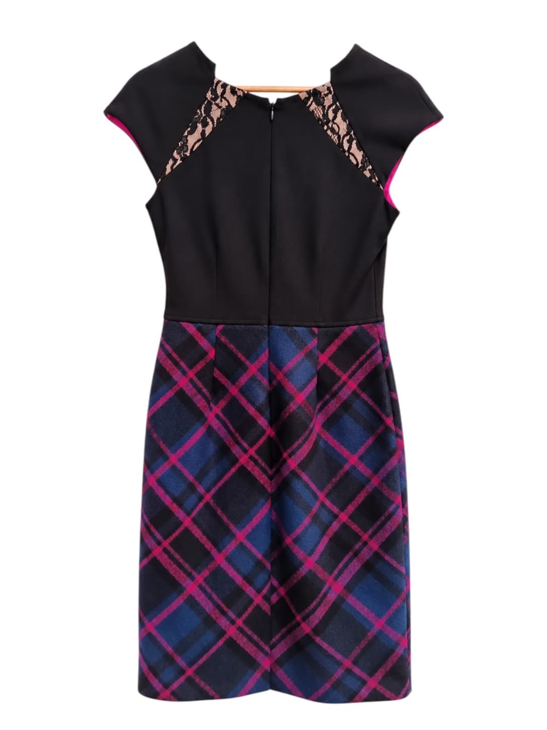 Alannah Hill What Took You So Long Dress Size 8 Wool Tartan Plaid Lace Black Pink — photo 4 of 8