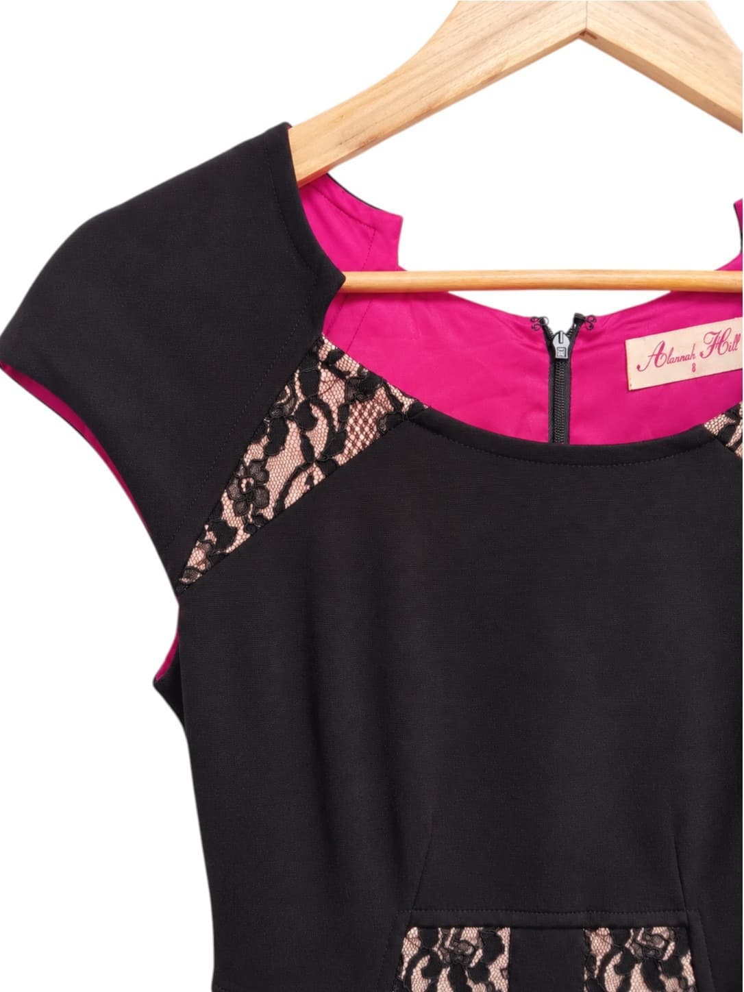 Alannah Hill What Took You So Long Dress Size 8 Wool Tartan Plaid Lace Black Pink — photo 3 of 8