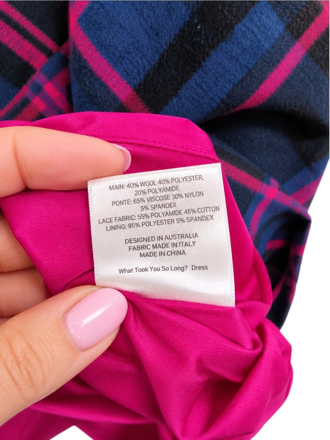 Alannah Hill What Took You So Long Dress Size 8 Wool Tartan Plaid Lace Black Pink — photo 8 of 8