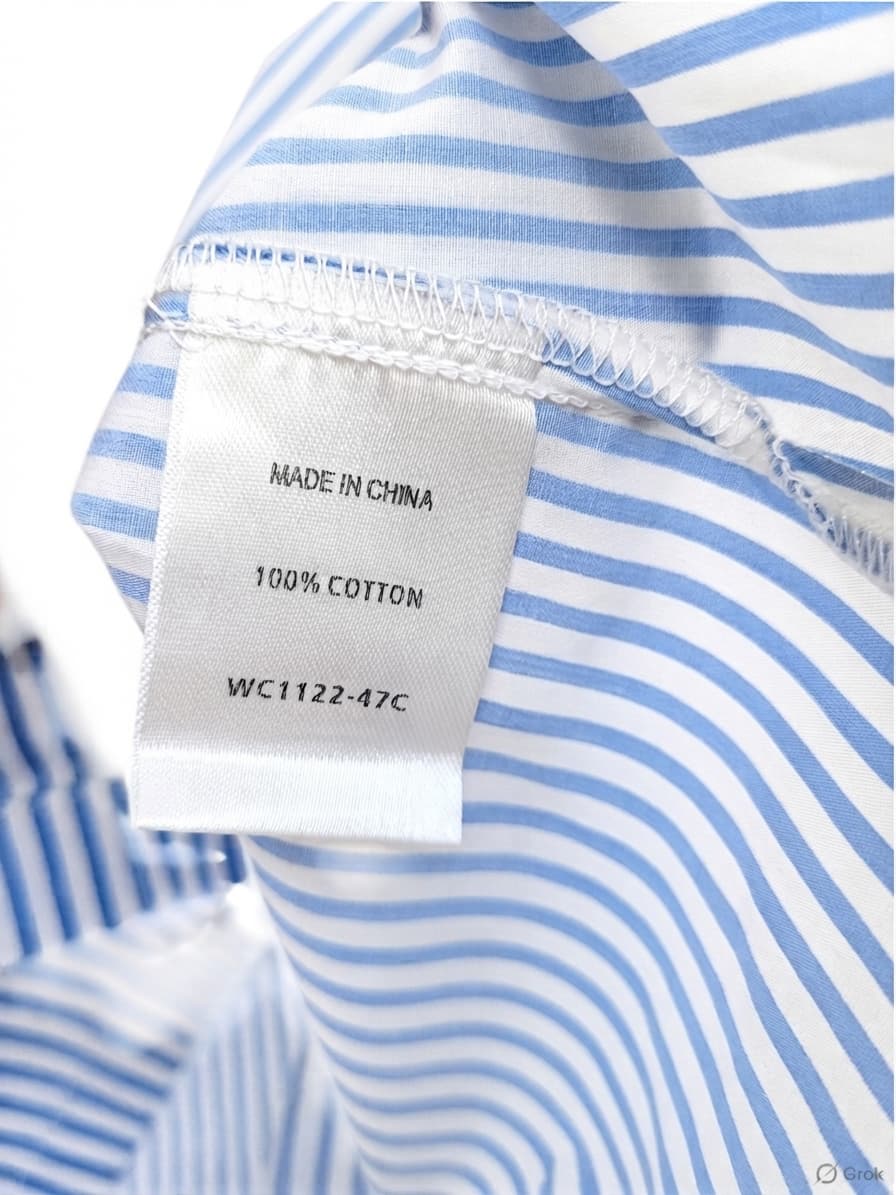 ALLY Blue and White Striped Cotton Blouse with Wide Ruffled Collar Size 12 — photo 3 of 8