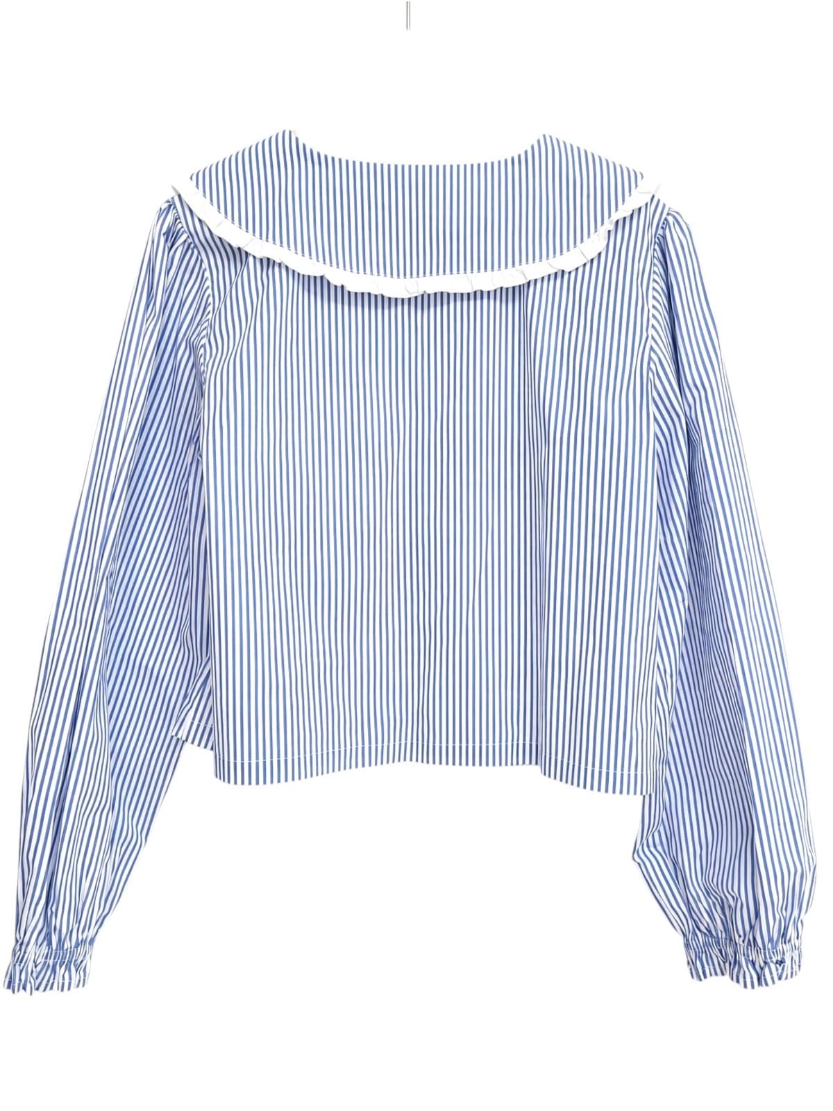 ALLY Blue and White Striped Cotton Blouse with Wide Ruffled Collar Size 12 — photo 7 of 8