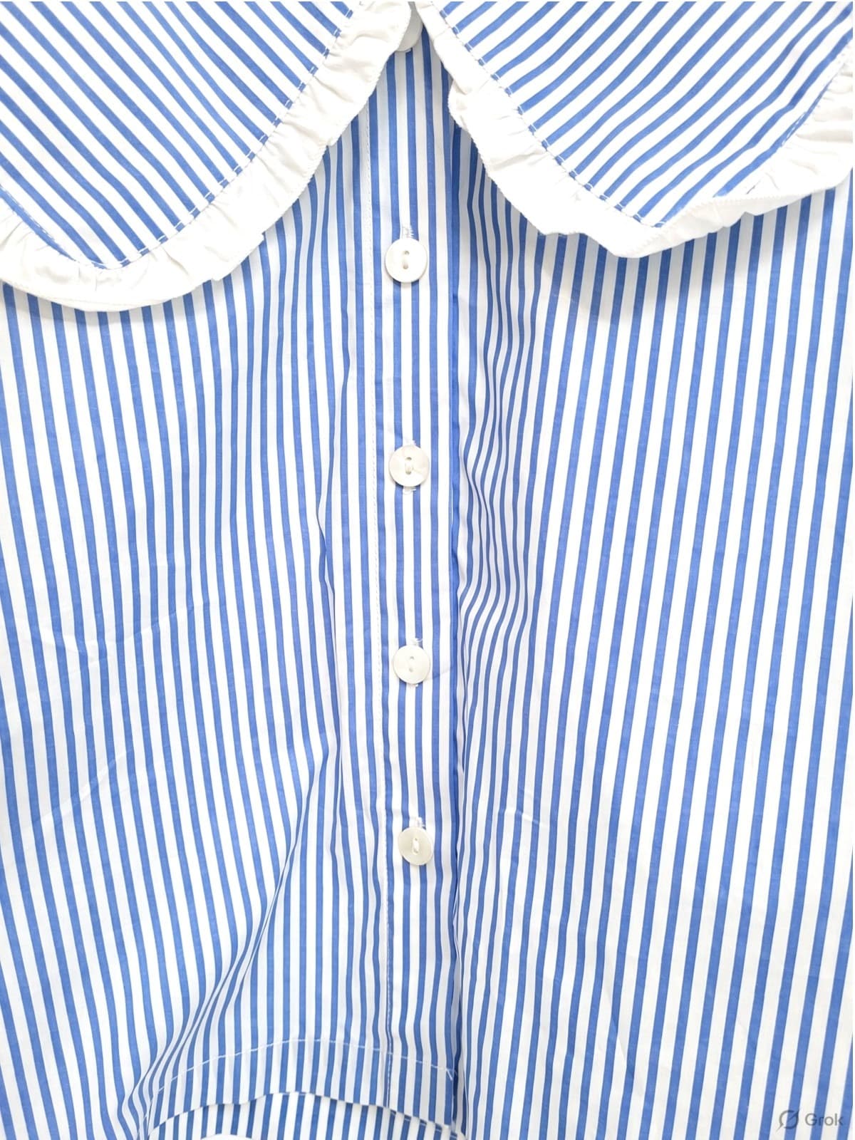 ALLY Blue and White Striped Cotton Blouse with Wide Ruffled Collar Size 12 — photo 8 of 8