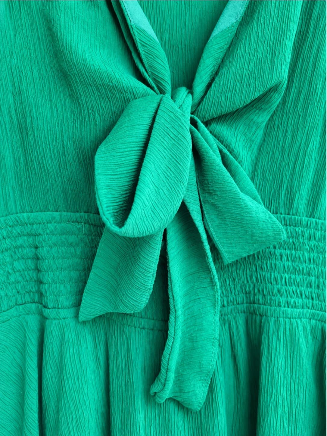 Angel Biba Green Tie Front Tiered Mini Dress Womens 12 Smocked Waist — photo 3 of 7