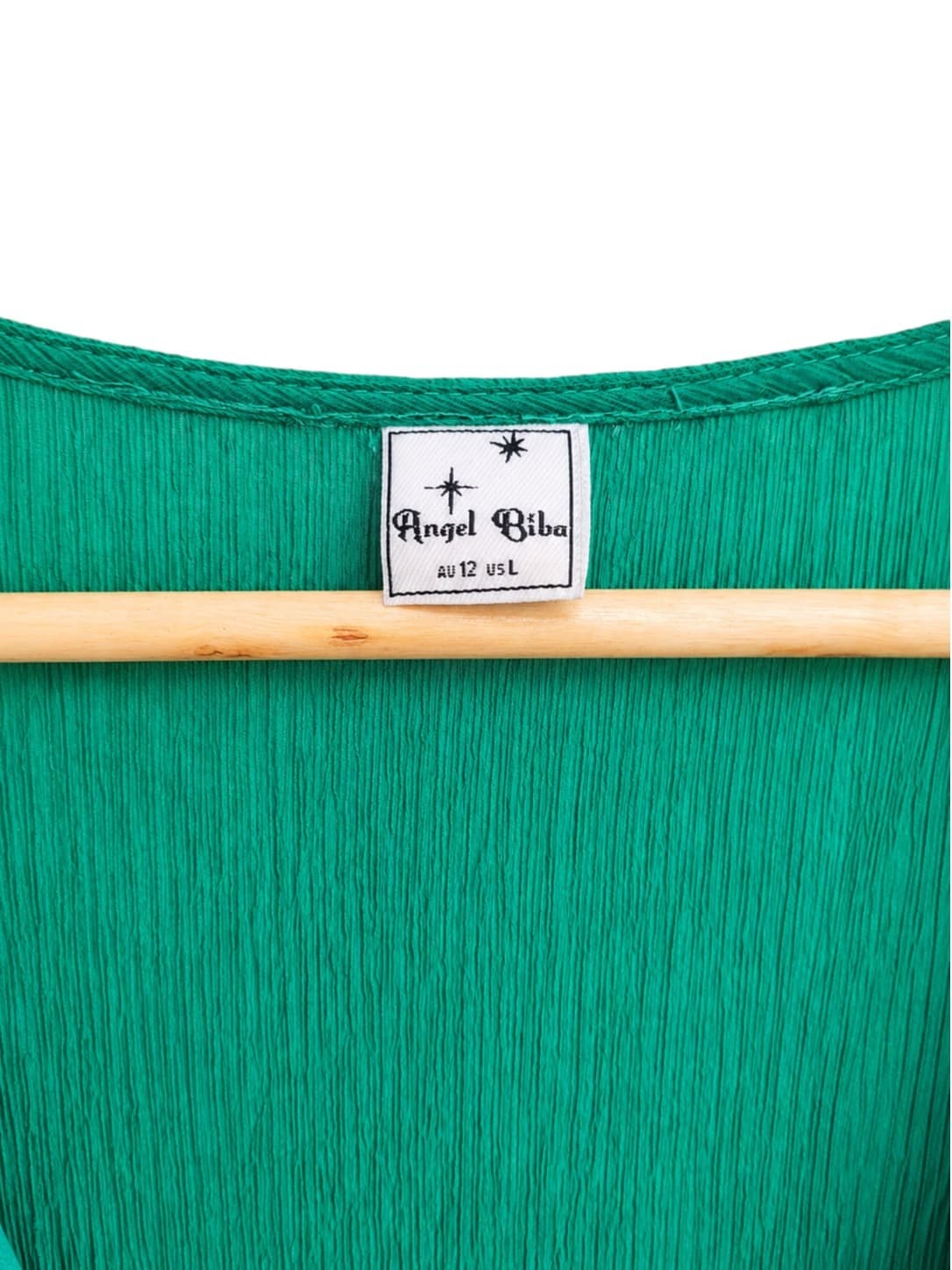 Angel Biba Green Tie Front Tiered Mini Dress Womens 12 Smocked Waist — photo 5 of 7