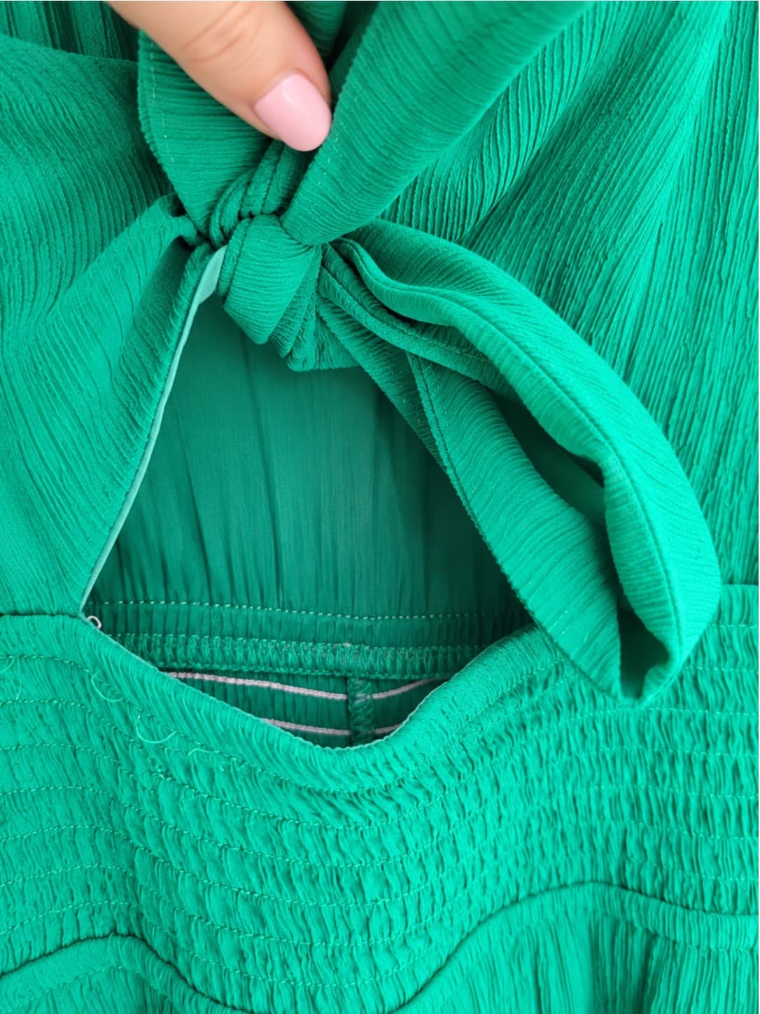 Angel Biba Green Tie Front Tiered Mini Dress Womens 12 Smocked Waist — photo 4 of 7