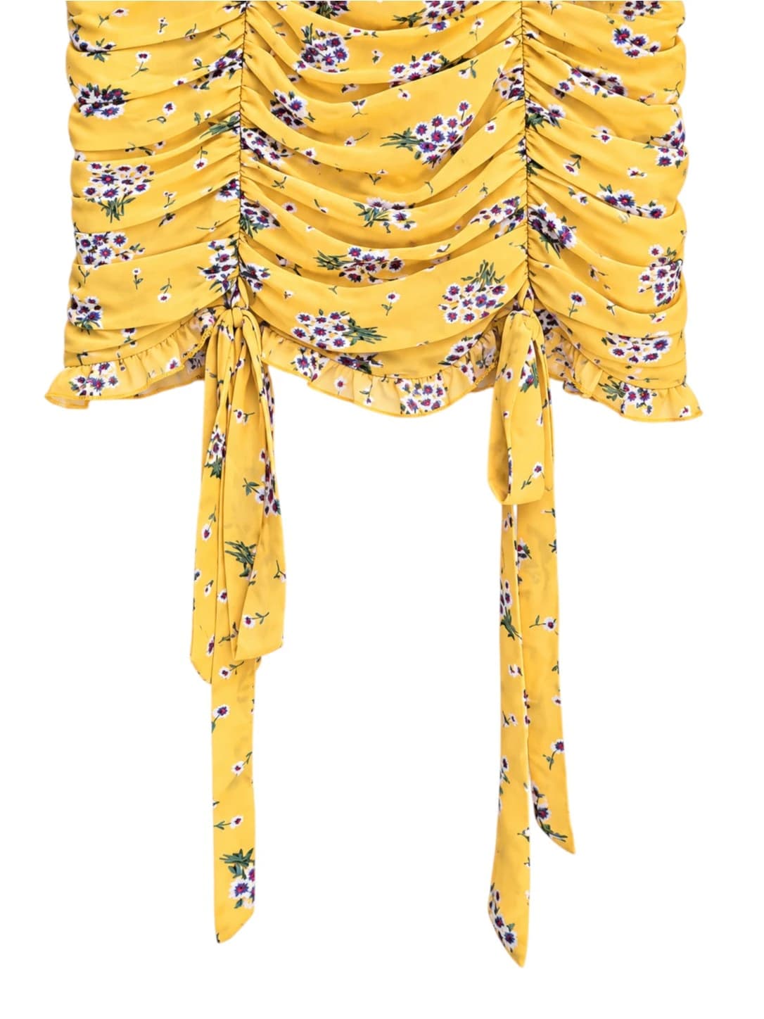 ANGEL BIBA Yellow Floral Ruched Corset Mini Dress Tie Detail Size 8 — photo 3 of 7