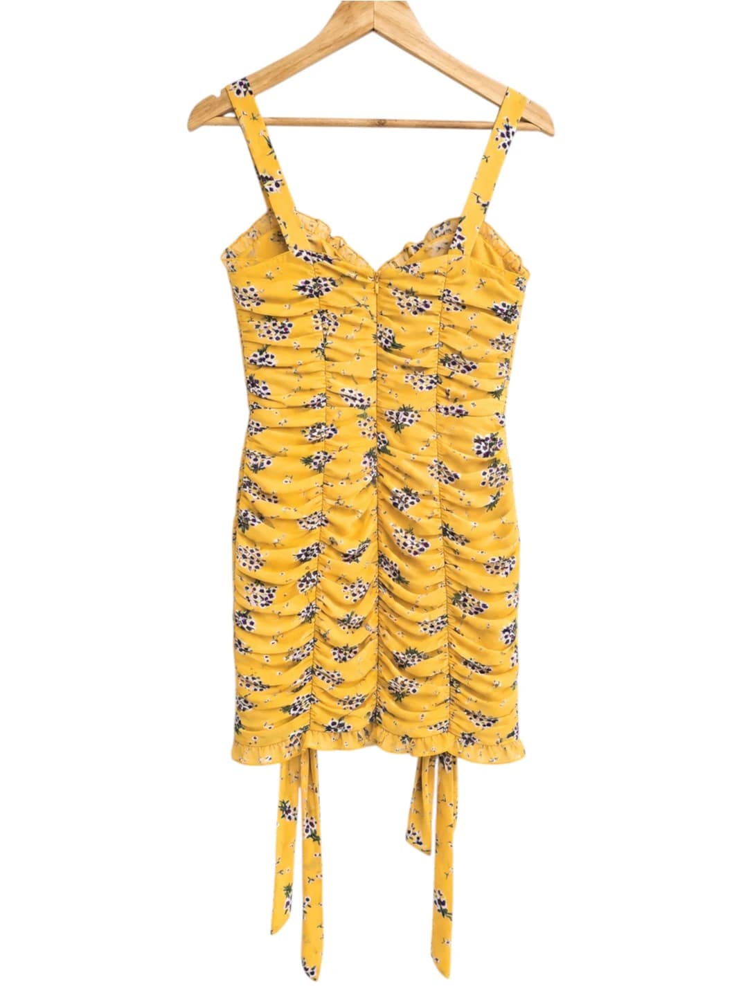 ANGEL BIBA Yellow Floral Ruched Corset Mini Dress Tie Detail Size 8 — photo 5 of 7