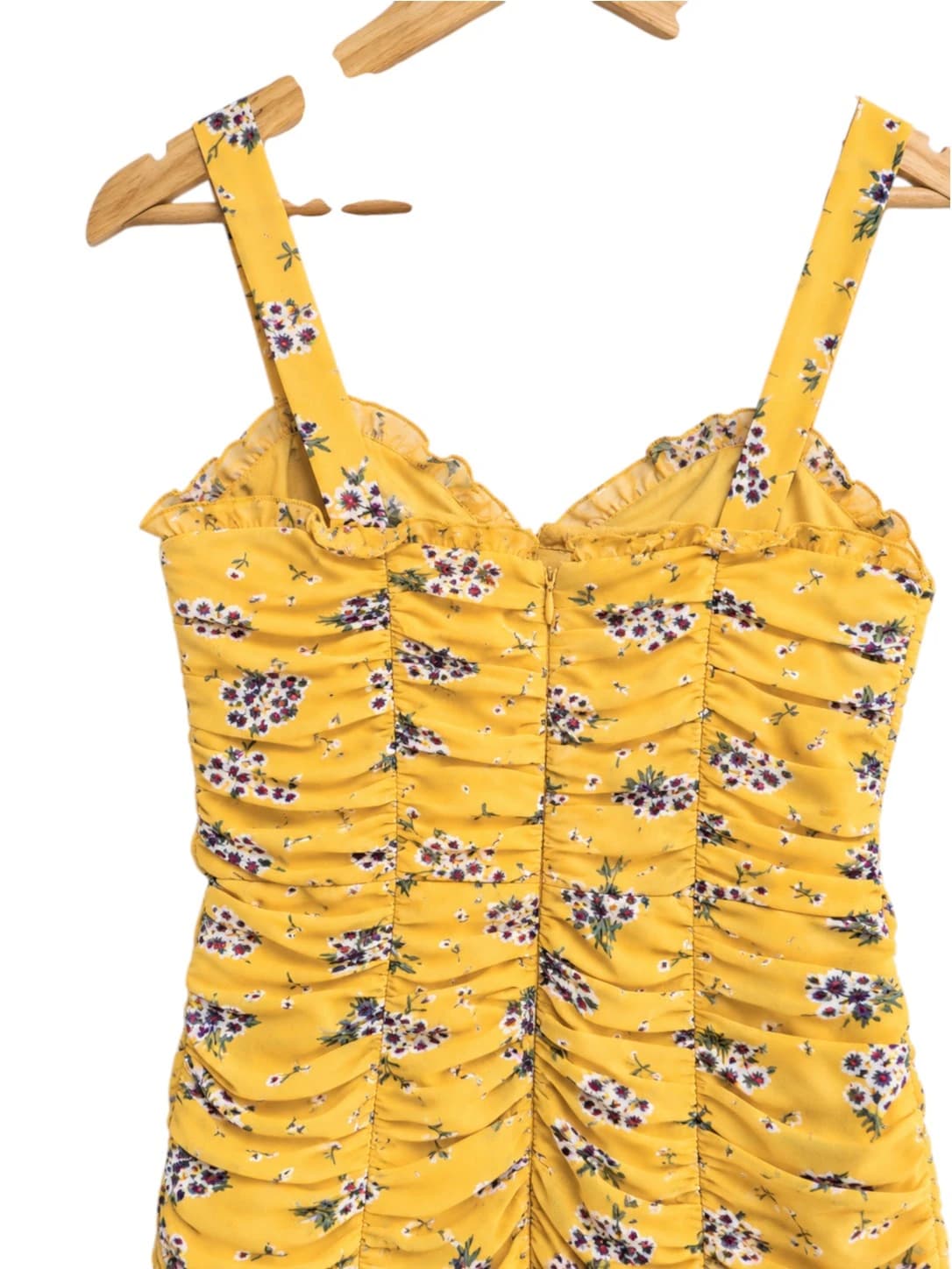 ANGEL BIBA Yellow Floral Ruched Corset Mini Dress Tie Detail Size 8 — photo 4 of 7