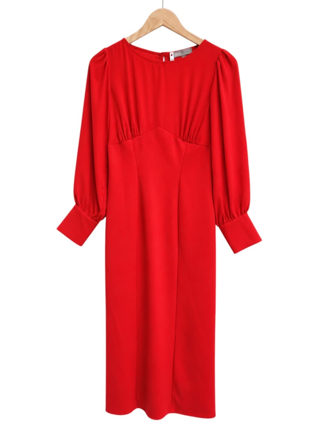 ASOS Red Midi Dress Womens UK 10 Puff Sleeve Empire Waist Back Split — photo 2 of 8