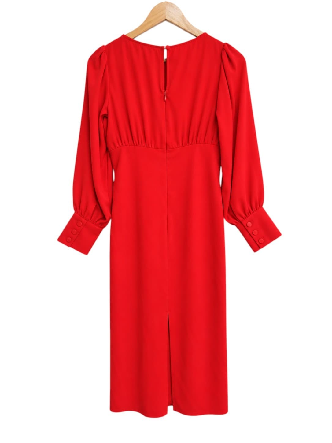 ASOS Red Midi Dress Womens UK 10 Puff Sleeve Empire Waist Back Split — photo 4 of 8