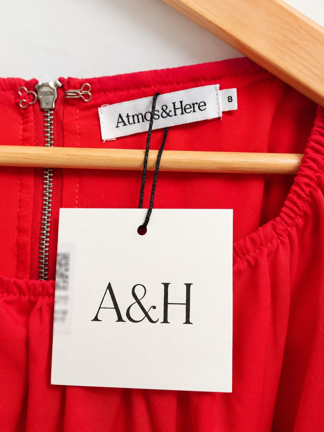 Atmos & Here Aisha Cut Out Midi Dress Red Size 8 BNWT Puff Sleeve — photo 11 of 13