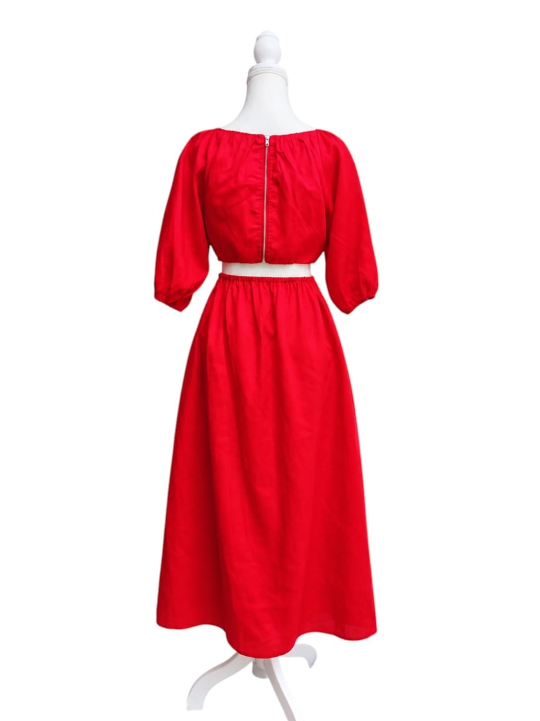 Atmos & Here Aisha Cut Out Midi Dress Red Size 8 BNWT Puff Sleeve — photo 9 of 13