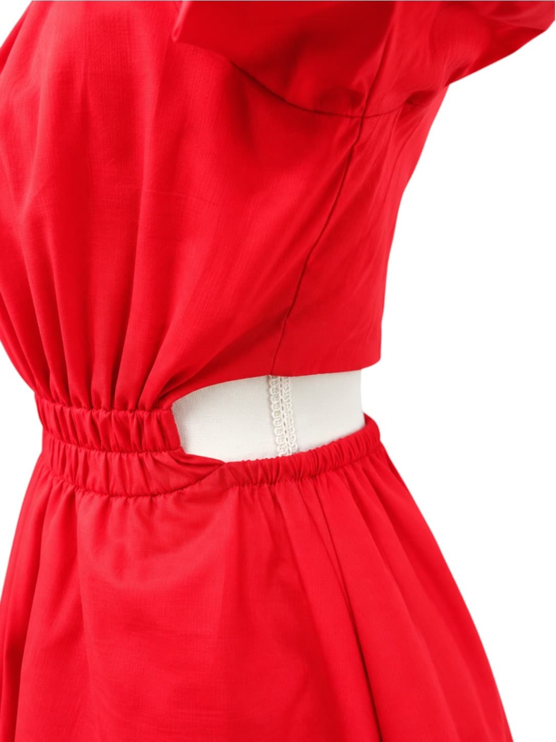 Atmos & Here Aisha Cut Out Midi Dress Red Size 8 BNWT Puff Sleeve — photo 6 of 13