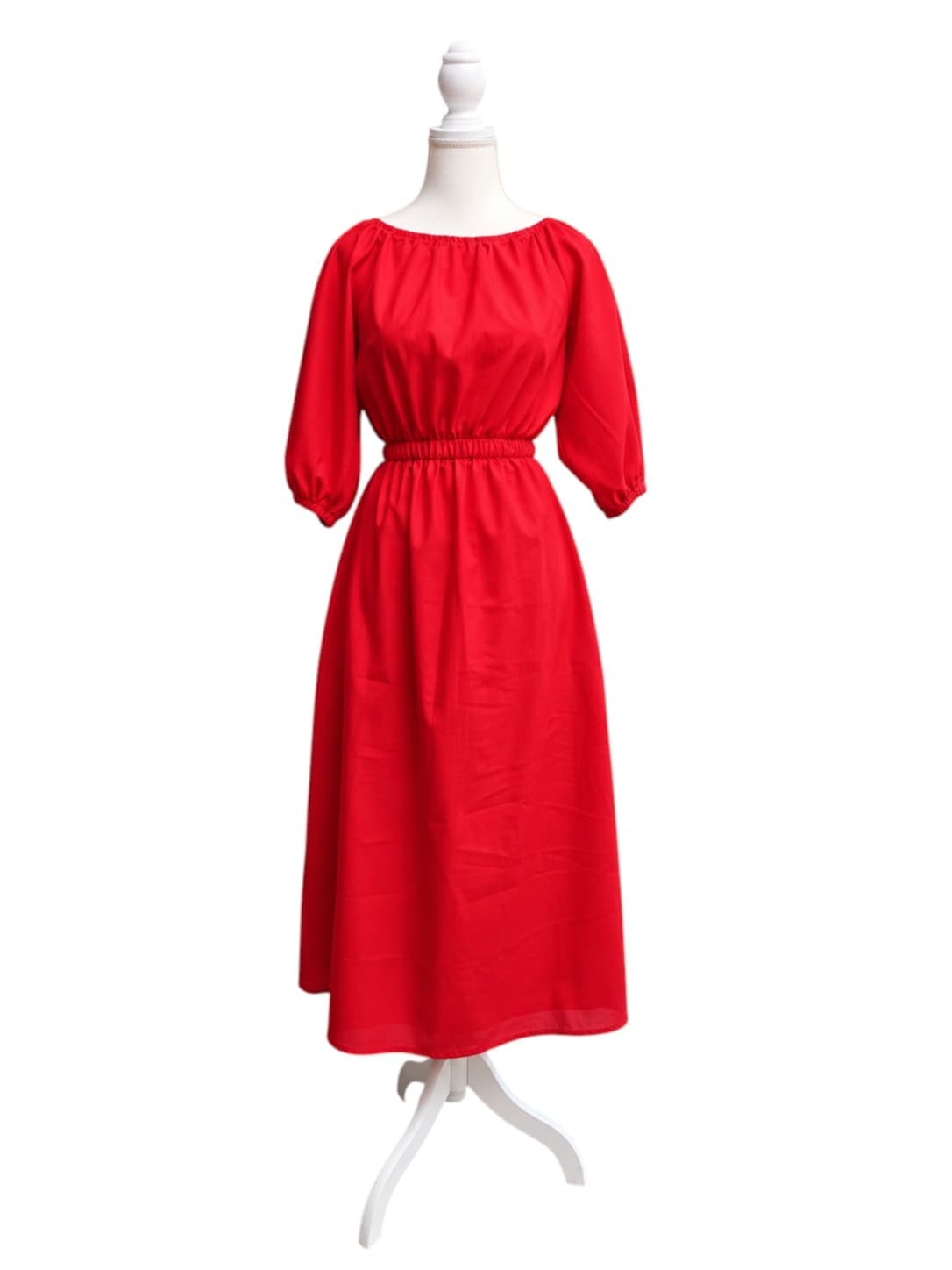 Atmos & Here Aisha Cut Out Midi Dress Red Size 8 BNWT Puff Sleeve — photo 3 of 13
