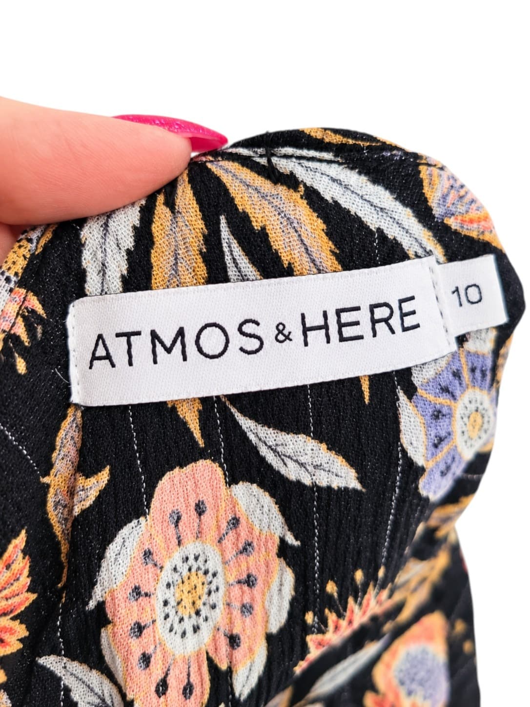 Atmos & Here Floral Wide Leg Jumpsuit Women's Size 10 Black Cut Out — photo 5 of 7