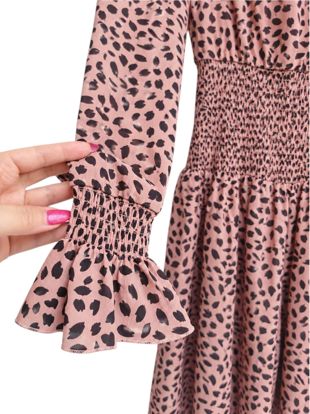 ATMOS&HERE Pink Animal Print Shirred Waist Mini Dress Size 6 — photo 3 of 7