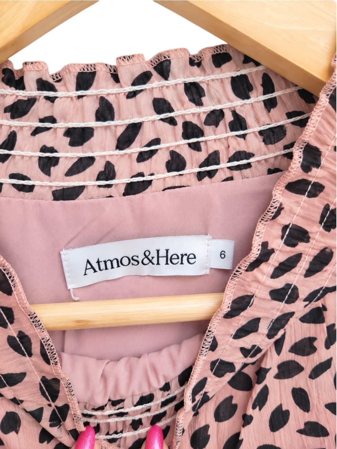 ATMOS&HERE Pink Animal Print Shirred Waist Mini Dress Size 6 — photo 5 of 7