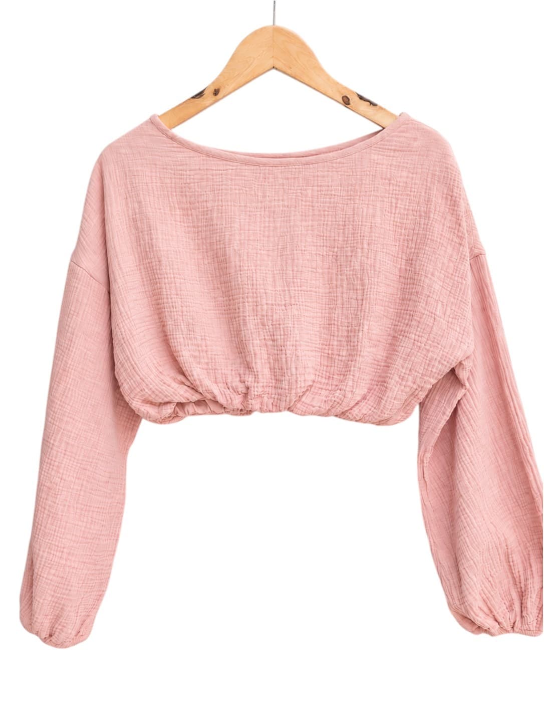 ATMOS&HERE Pink Cotton Gauze Balloon Sleeve Crop Top Size 8 — photo 1 of 6