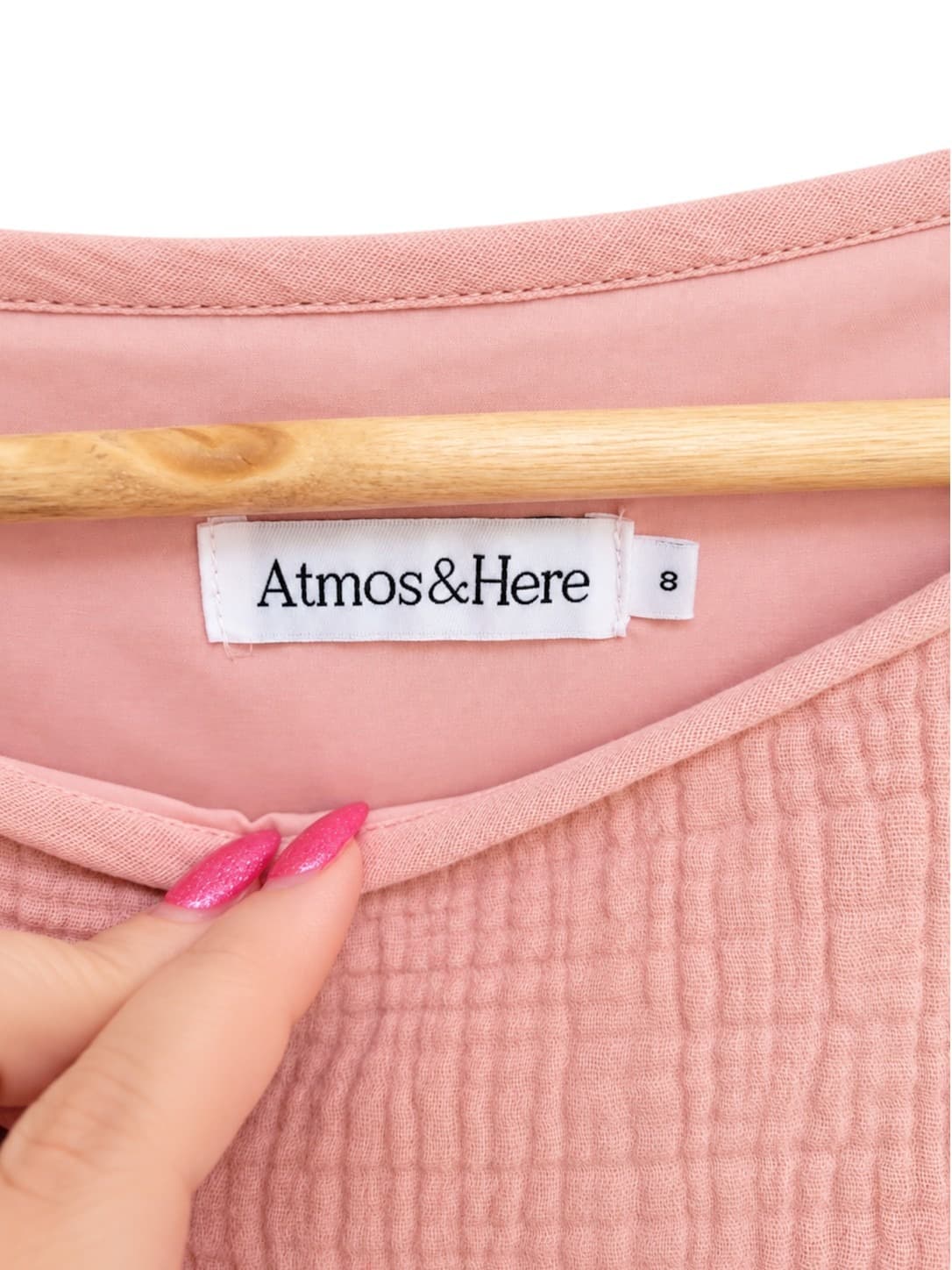 ATMOS&HERE Pink Cotton Gauze Balloon Sleeve Crop Top Size 8 — photo 5 of 6