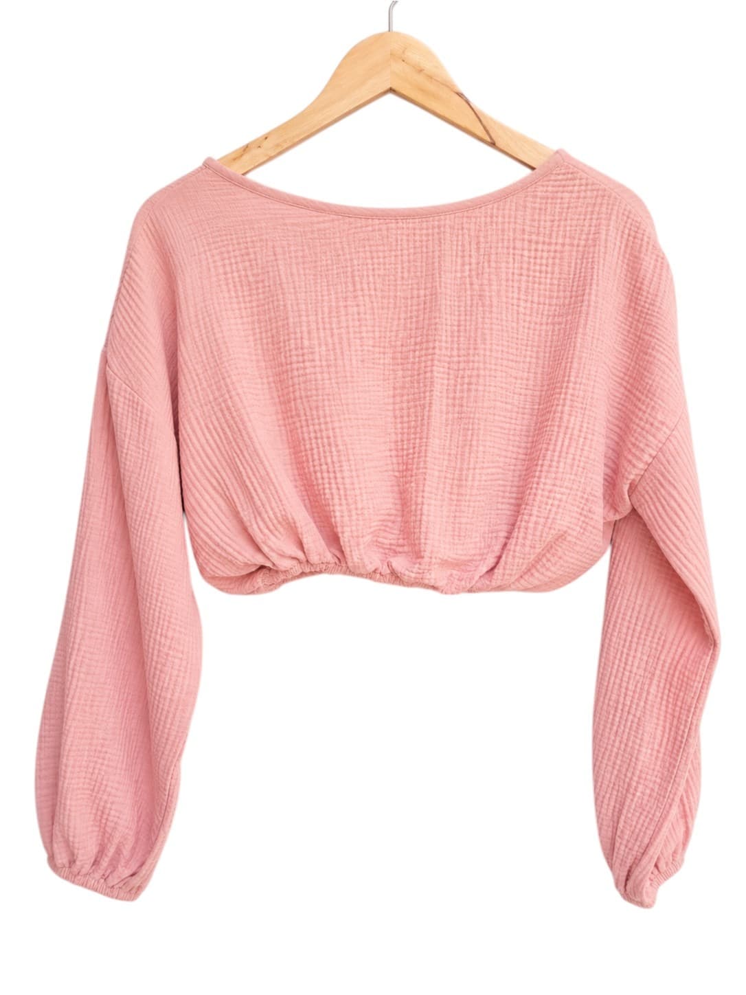 ATMOS&HERE Pink Cotton Gauze Balloon Sleeve Crop Top Size 8 — photo 3 of 6