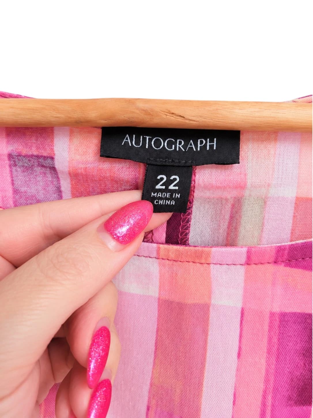 AUTOGRAPH Pink Plaid Linen Blend Puff Sleeve Blouse Top Size 22 — photo 4 of 8