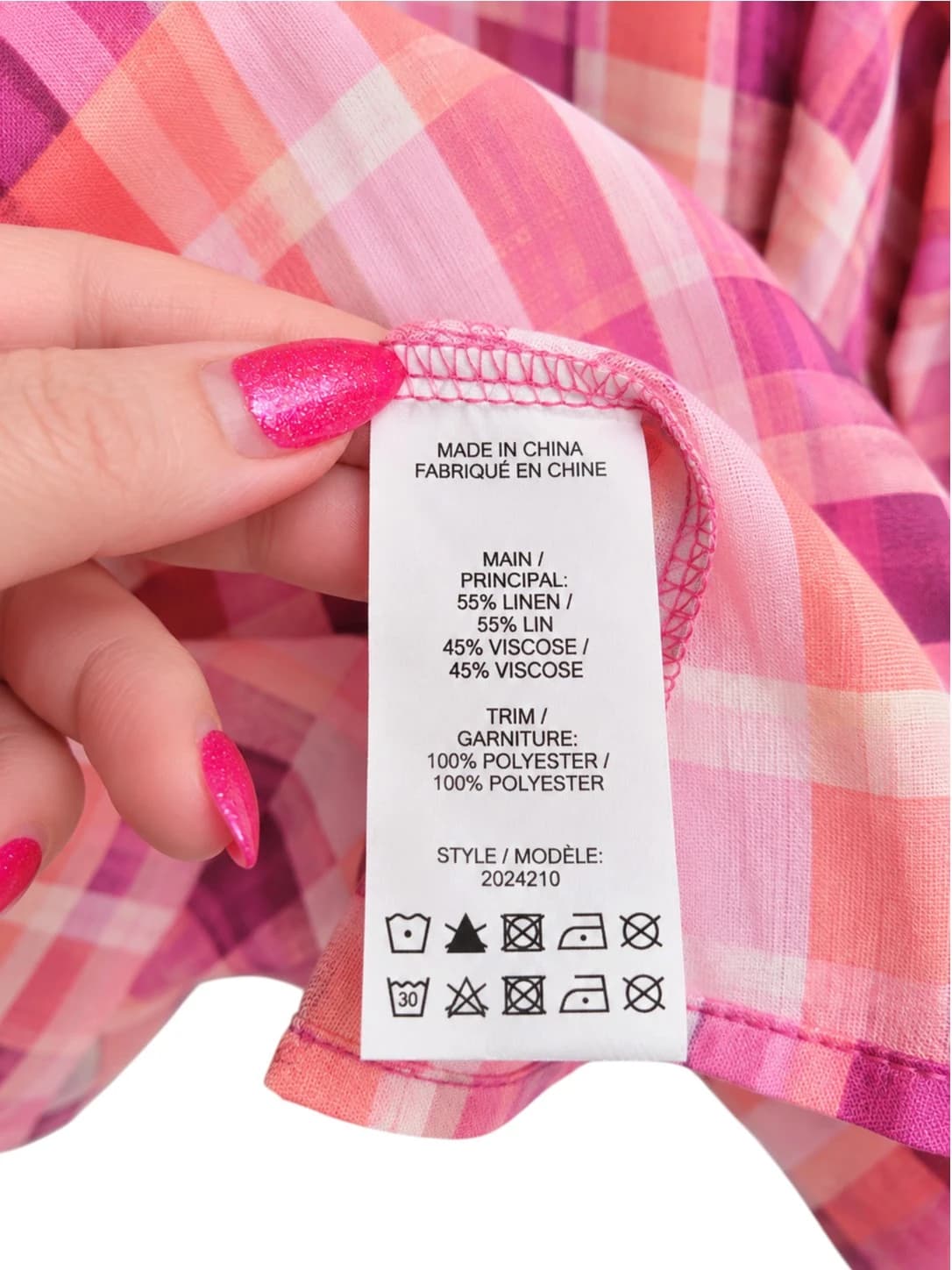 AUTOGRAPH Pink Plaid Linen Blend Puff Sleeve Blouse Top Size 22 — photo 8 of 8