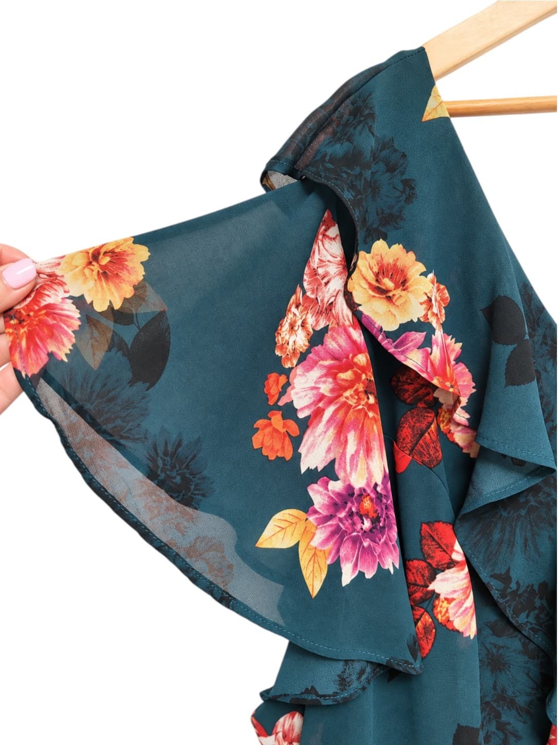 AUTOGRAPH Teal Floral Ruffle Wrap Style Midi Dress Size 26 — photo 2 of 8