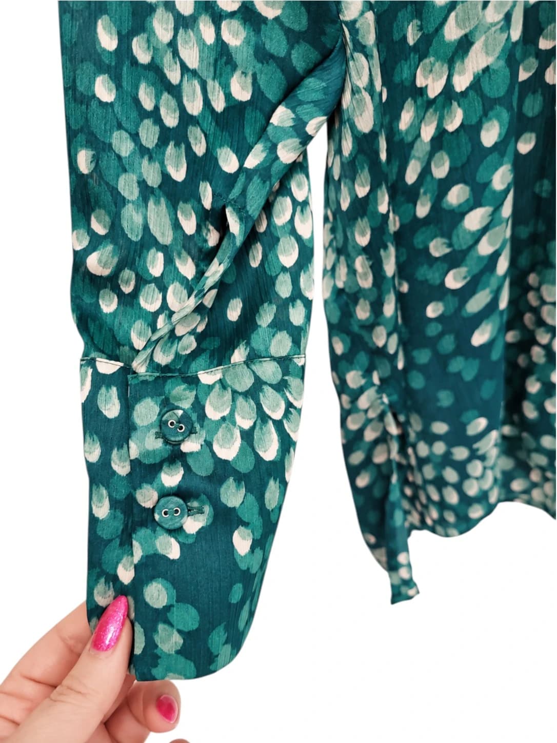 BASQUE CURVE Emerald Green Abstract Print Button Down Blouse Size 18 — photo 3 of 5