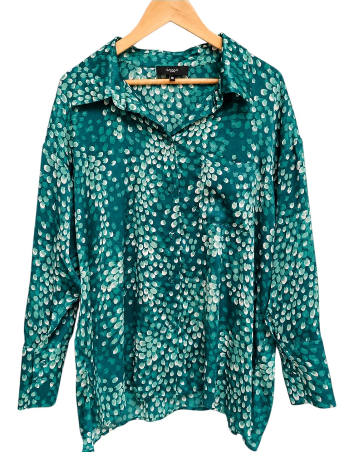 BASQUE CURVE Emerald Green Abstract Print Button Down Blouse Size 18 — photo 1 of 5