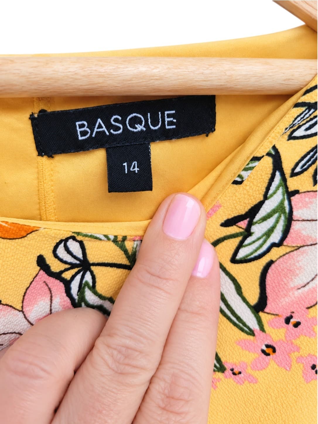 Basque Floral Mini Dress Womens 14 Yellow Pink Flutter Sleeve Belted Ruffle — photo 5 of 6