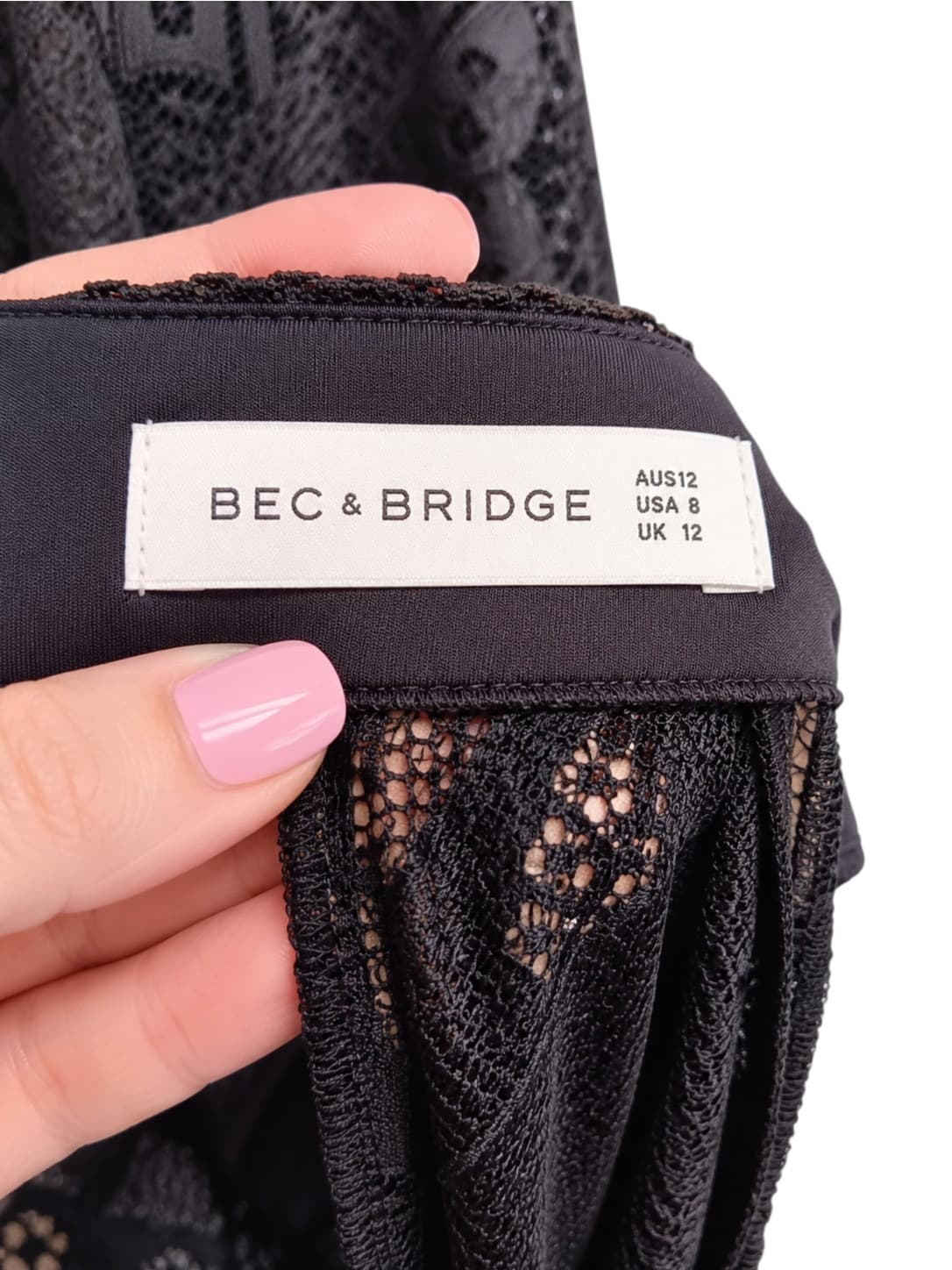 Bec & Bridge Womens Dress Size 12 Black Lace Long Sleeve Open Back Bodycon — photo 8 of 9