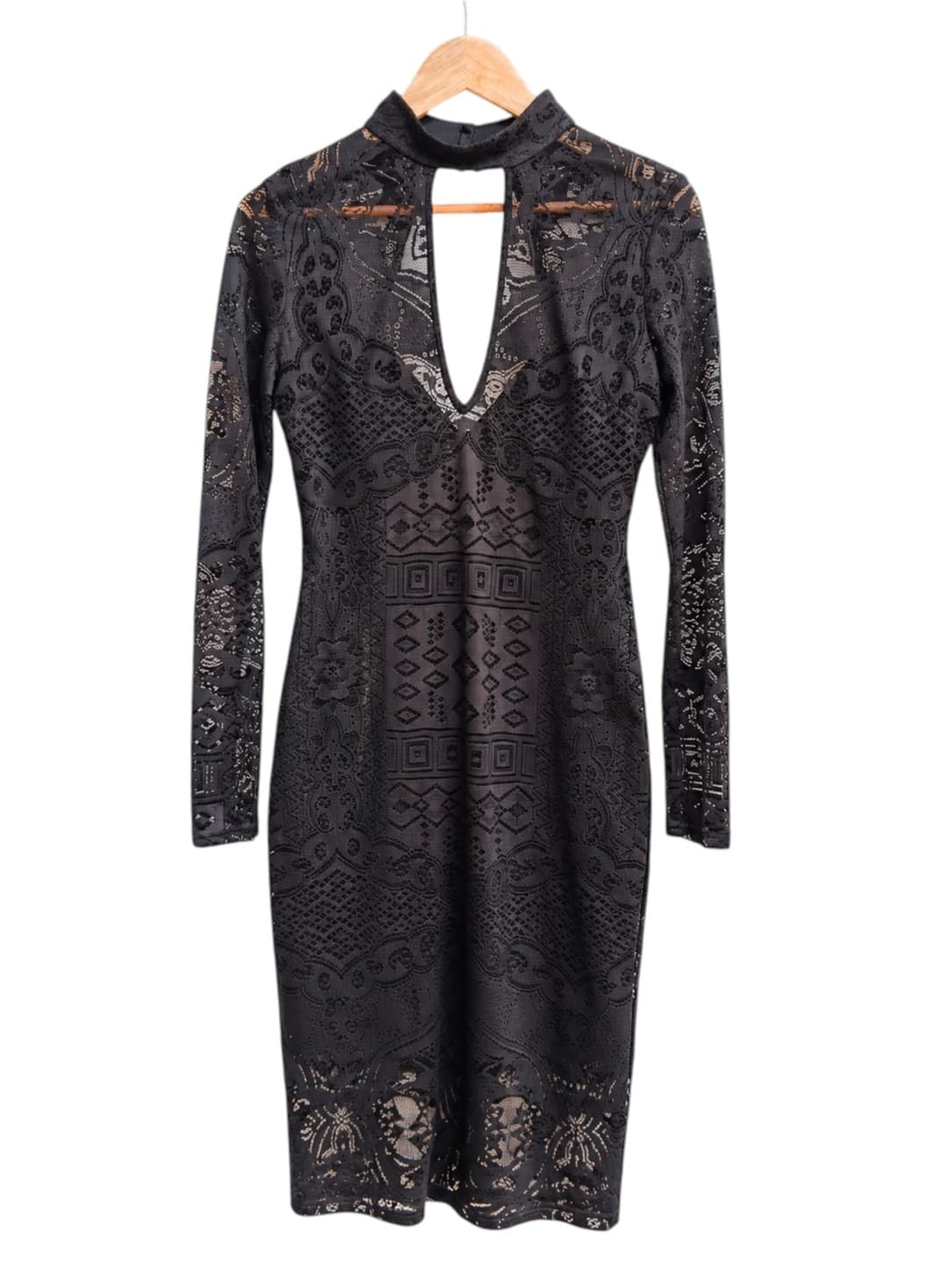 Bec & Bridge Womens Dress Size 12 Black Lace Long Sleeve Open Back Bodycon — photo 2 of 9