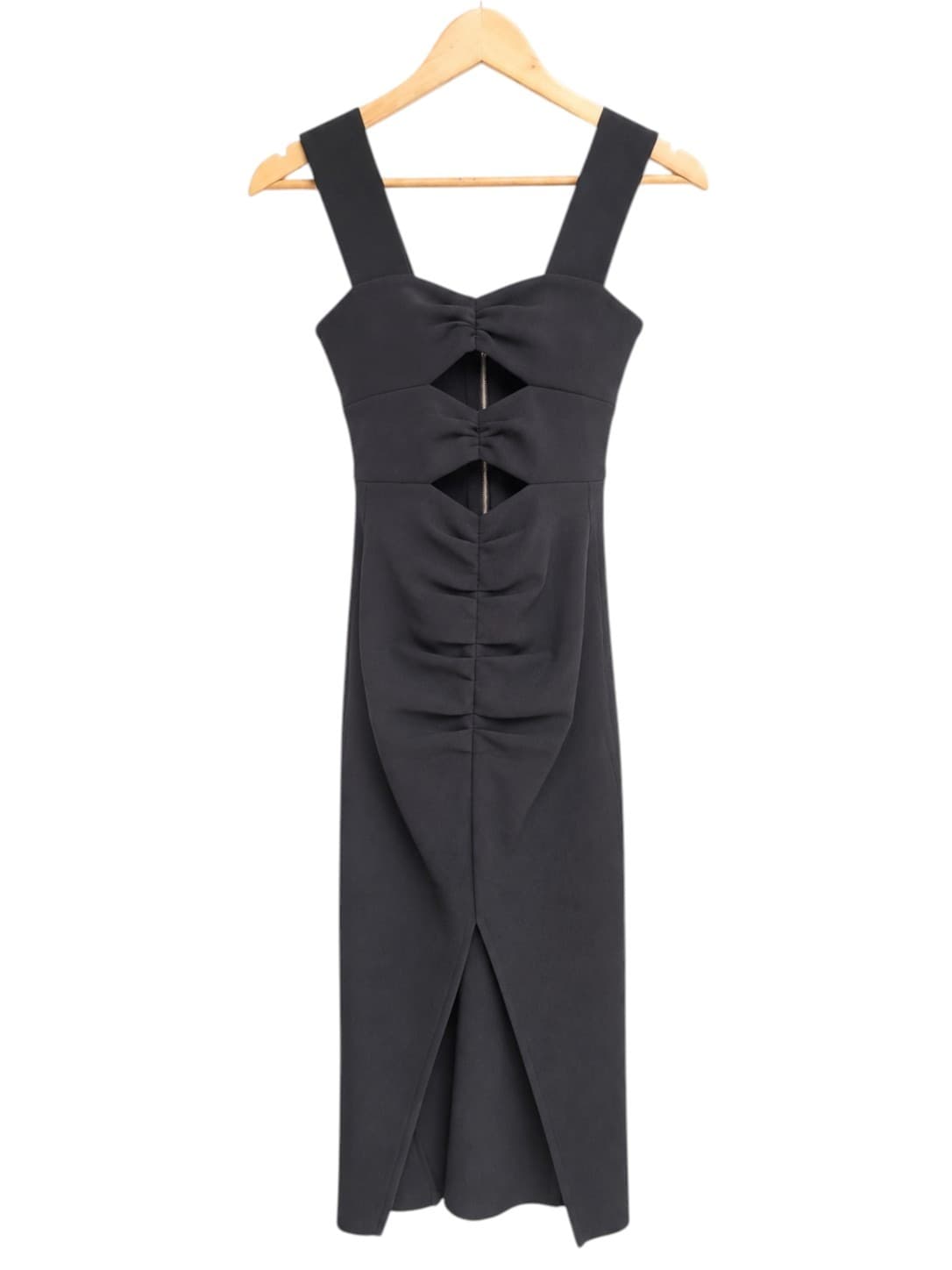 BEC + BRIDGE Womens Midi Dress Size 6 Black Cut Out Ruched Bodycon Formal — photo 1 of 6