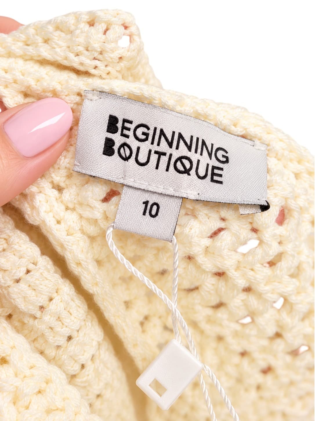 BEGINNING BOUTIQUE Cream Crochet Cutout Ring Detail Mini Dress BNWT Size 10 — photo 7 of 7