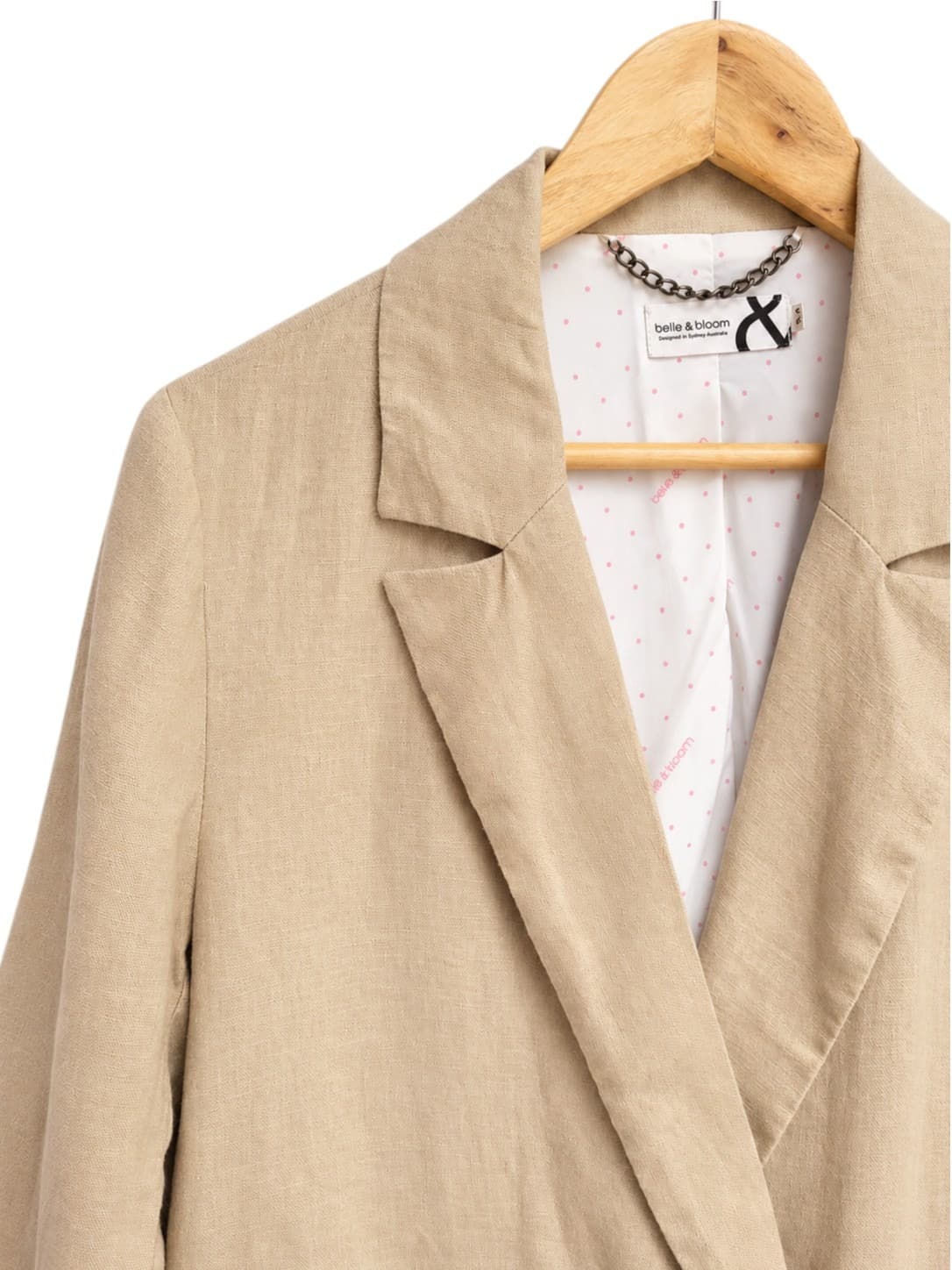 Belle & Bloom Womens Linen Blazer Size M Beige Double Breasted Long Jacket — photo 1 of 7