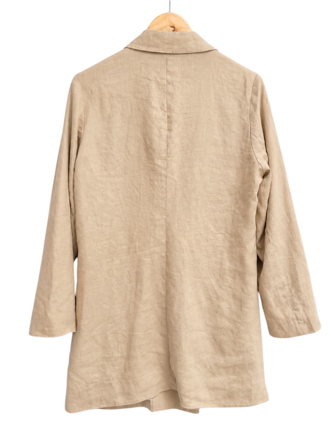 Belle & Bloom Womens Linen Blazer Size M Beige Double Breasted Long Jacket — photo 3 of 7