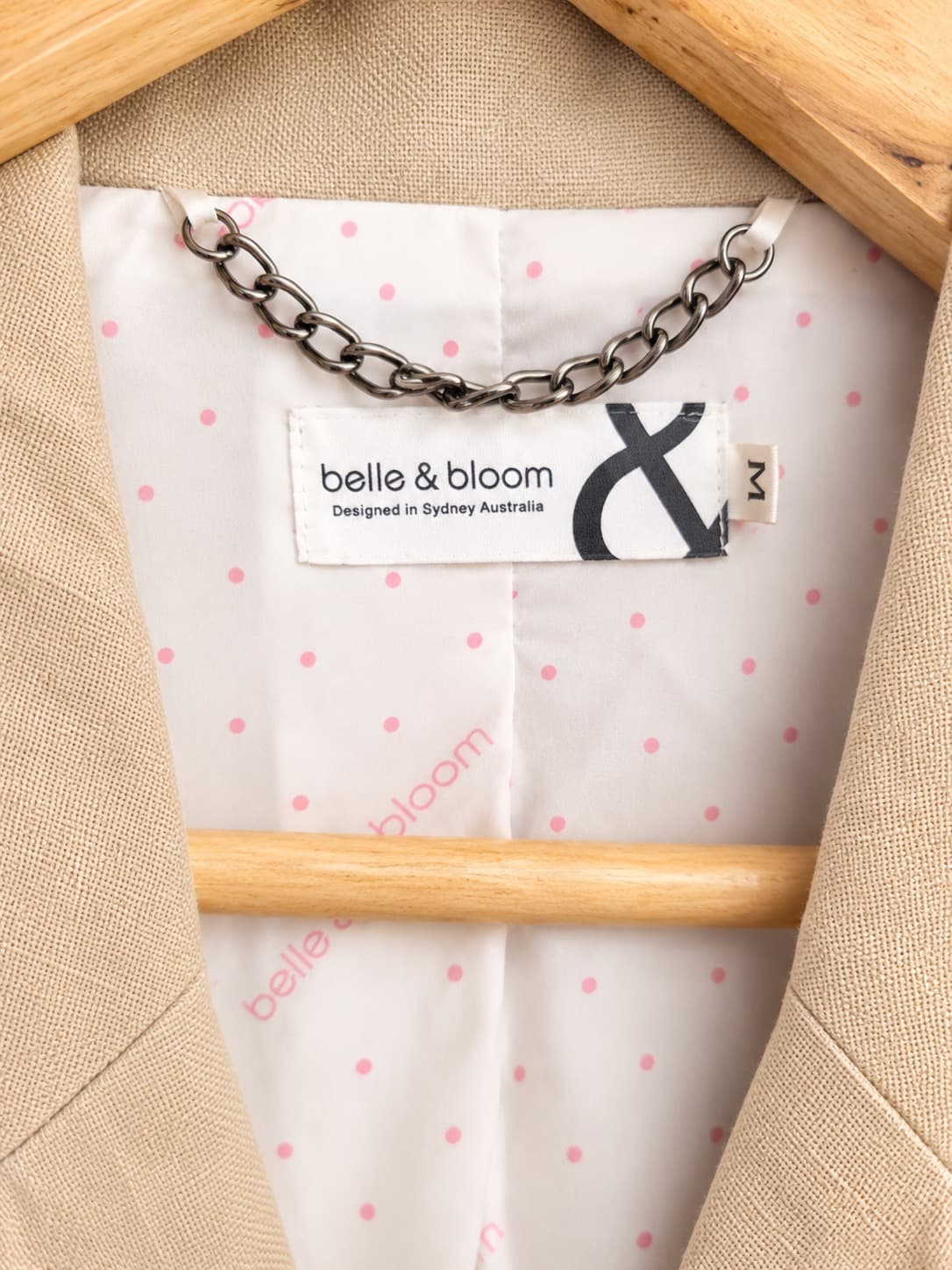 Belle & Bloom Womens Linen Blazer Size M Beige Double Breasted Long Jacket — photo 6 of 7