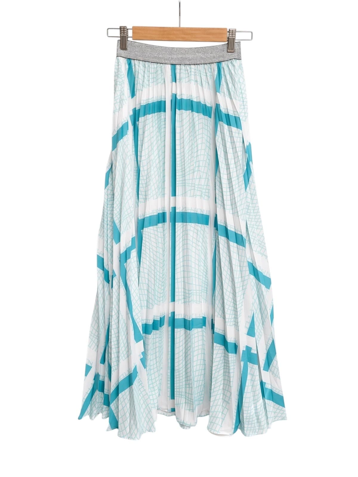 Blue Grid Pleated Maxi Skirt — photo 1 of 6