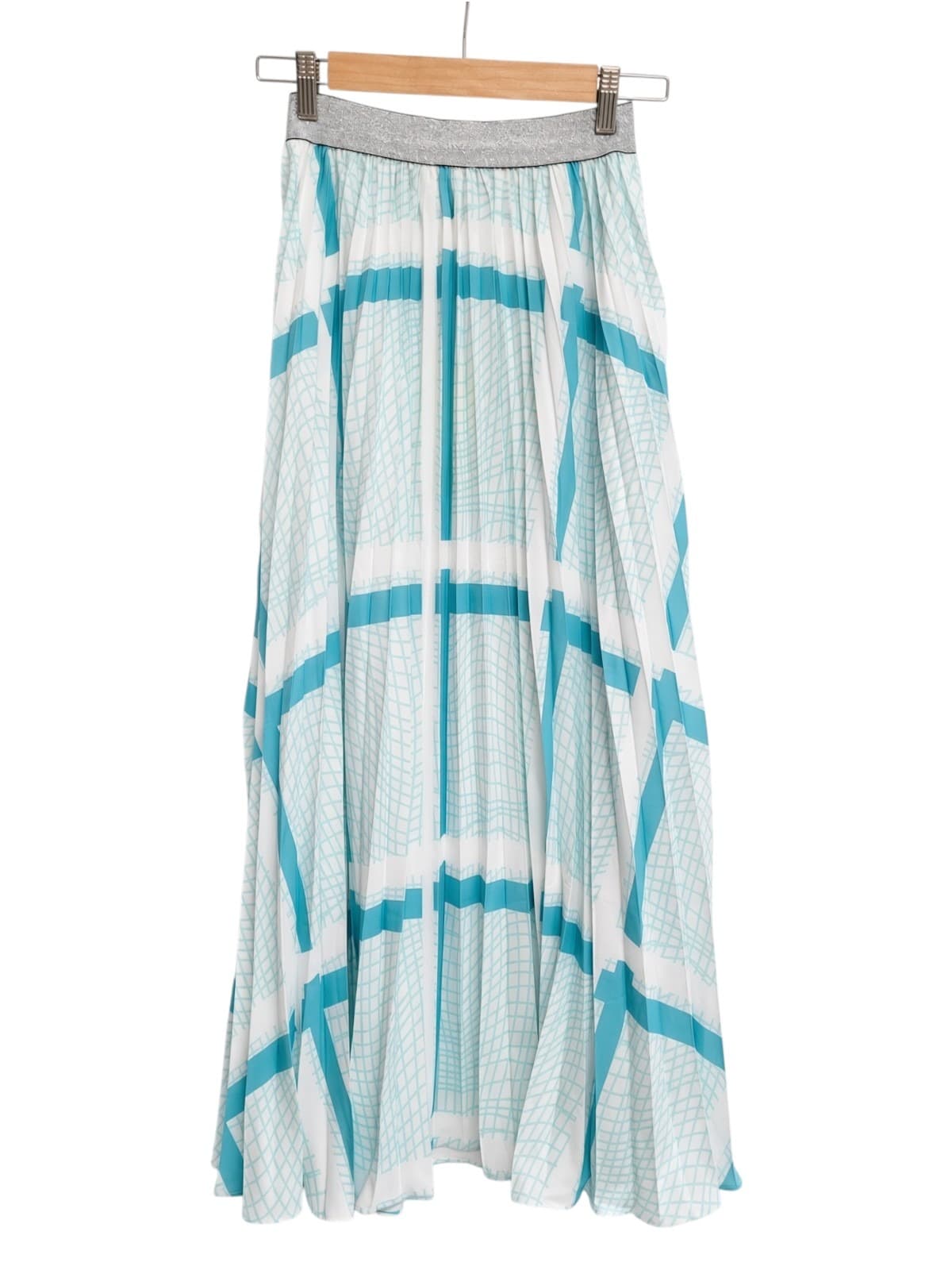 Blue Grid Pleated Maxi Skirt — photo 5 of 6