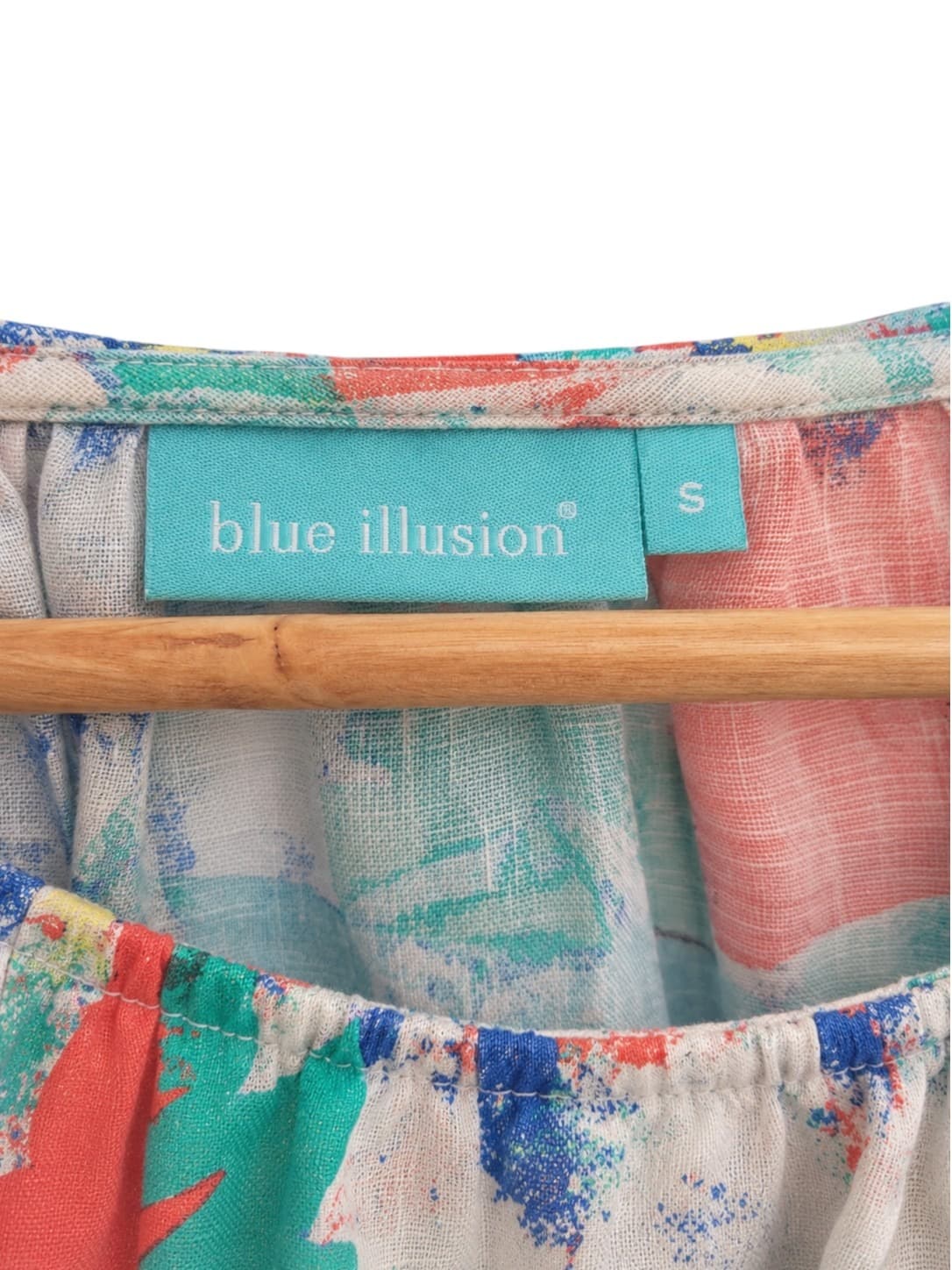 BLUE ILLUSION Multicolour Abstract Print 100% Linen Tie Hem Top Size S — photo 5 of 6