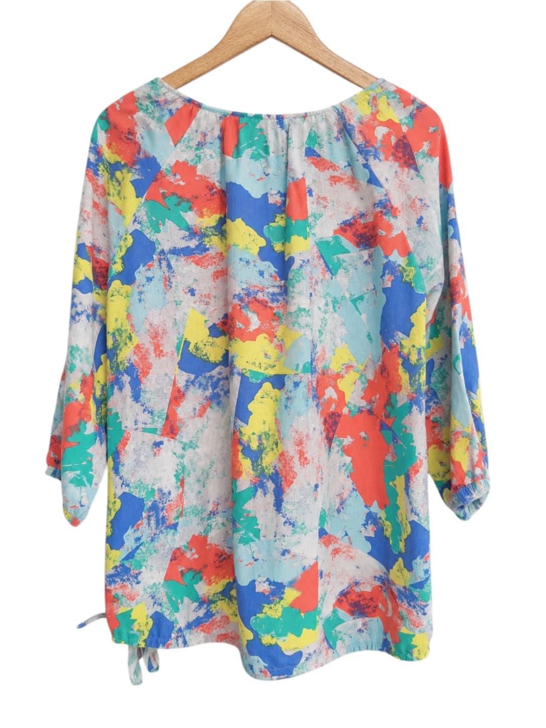 BLUE ILLUSION Multicolour Abstract Print 100% Linen Tie Hem Top Size S — photo 4 of 6