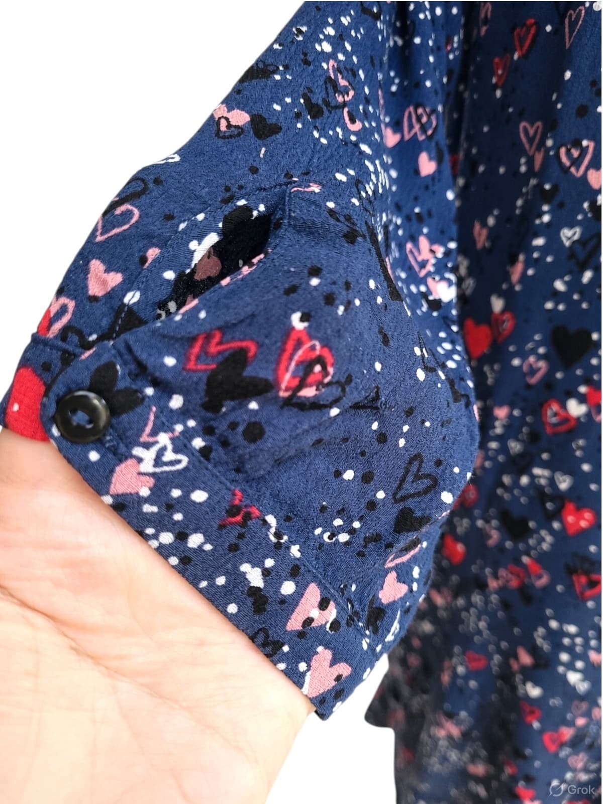 BLUE ILLUSION Navy Heart Print V-Neck Long Sleeve Ruffle Hem Dress Size S — photo 4 of 7