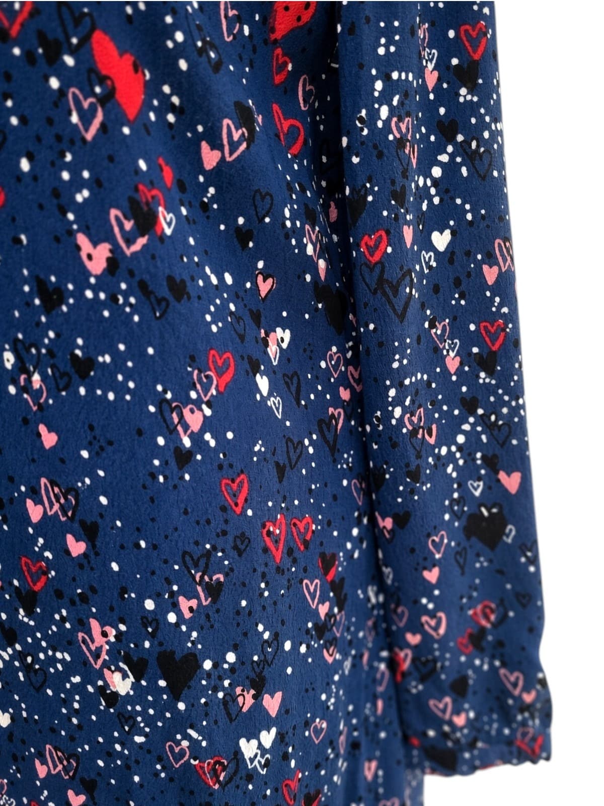 BLUE ILLUSION Navy Heart Print V-Neck Long Sleeve Ruffle Hem Dress Size S — photo 5 of 7